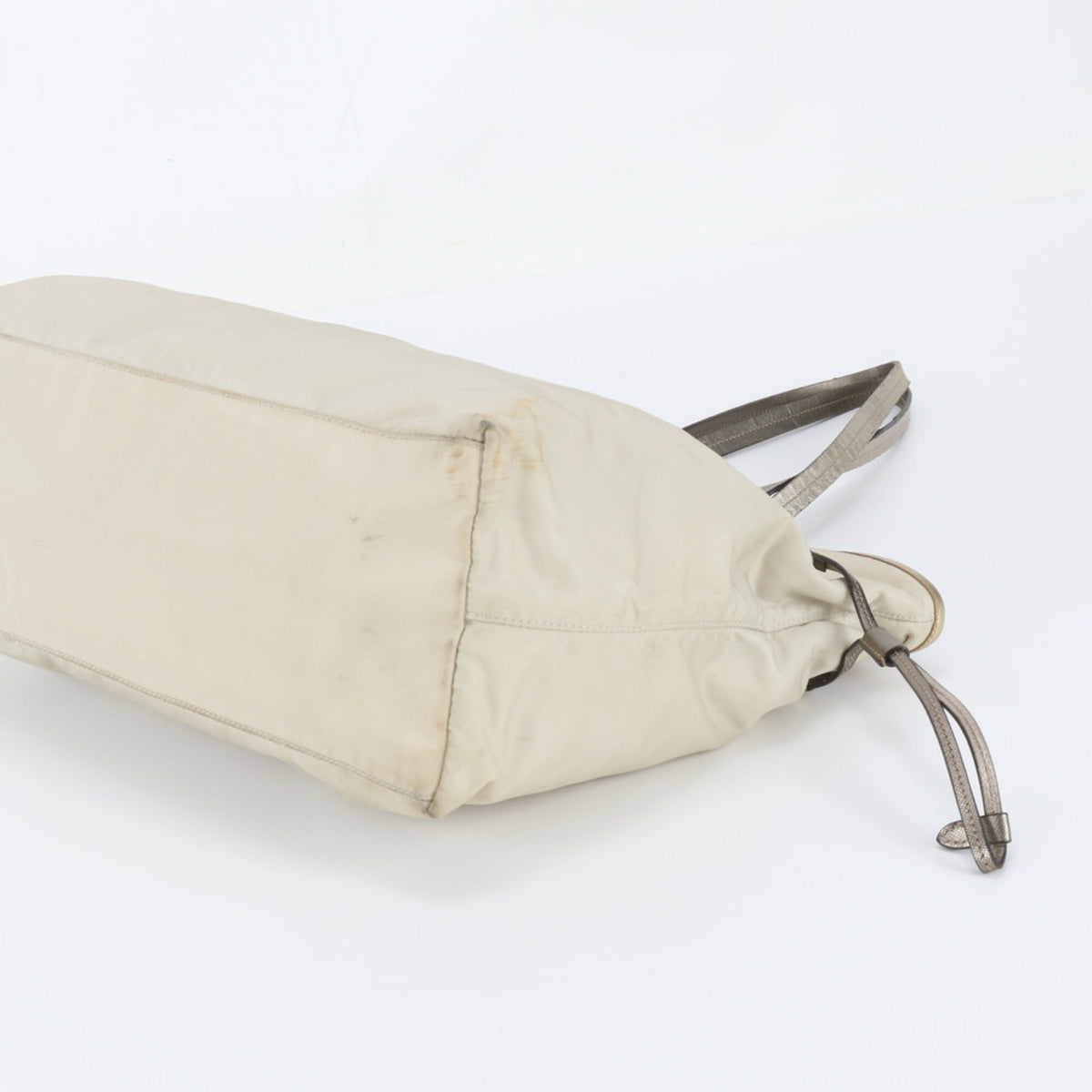 Prada Beige Leather Nylon Handbag Shoulder Bag Tote Bag (Pre-Owned)