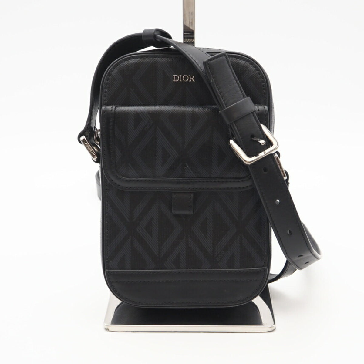 Christian Dior Black Gray Coated Canvas Shoulder Bag (Pre-Owned)