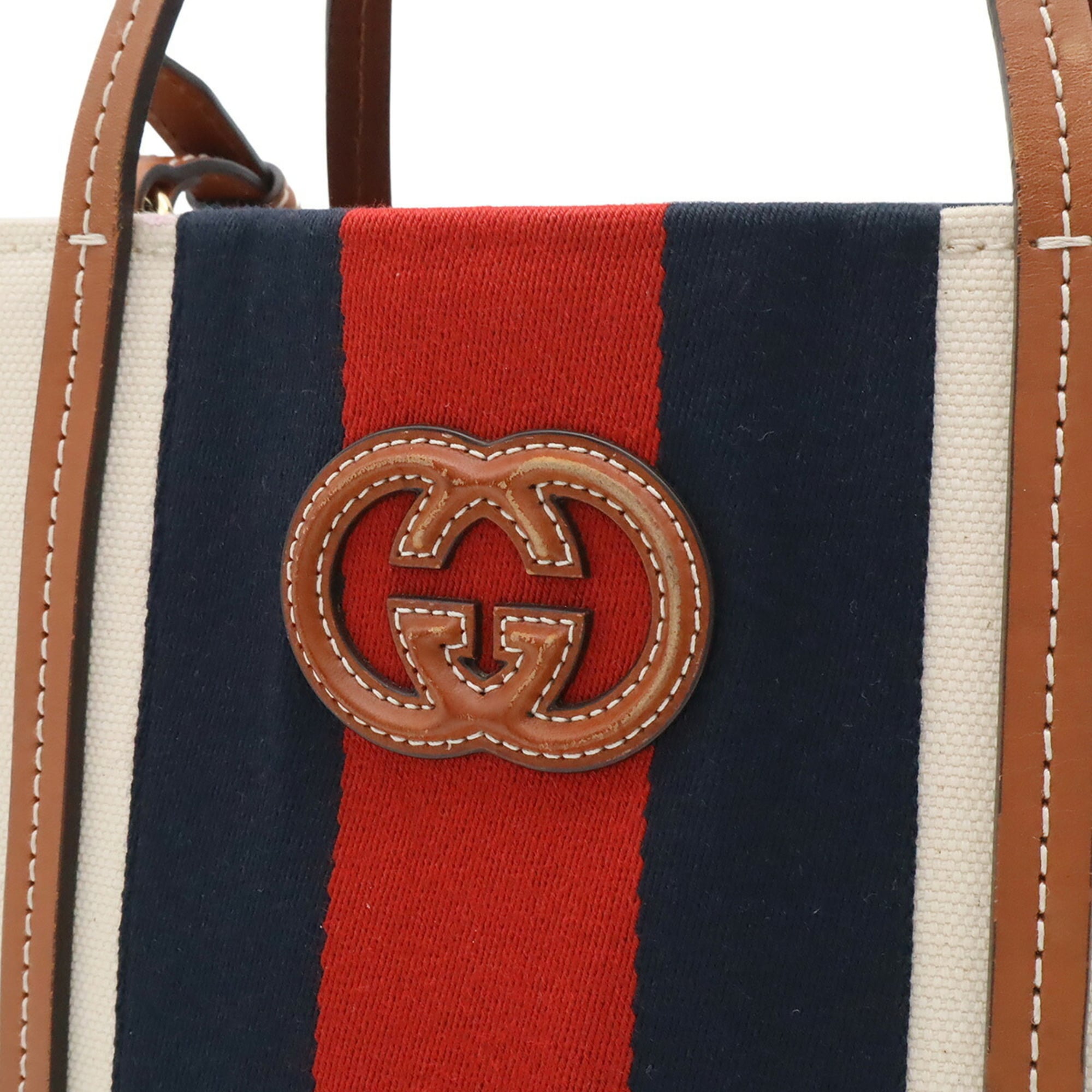 Gucci Brown Green Navy Red Color Canvas Shoulder Bag Tote Bag (Pre-Owned)