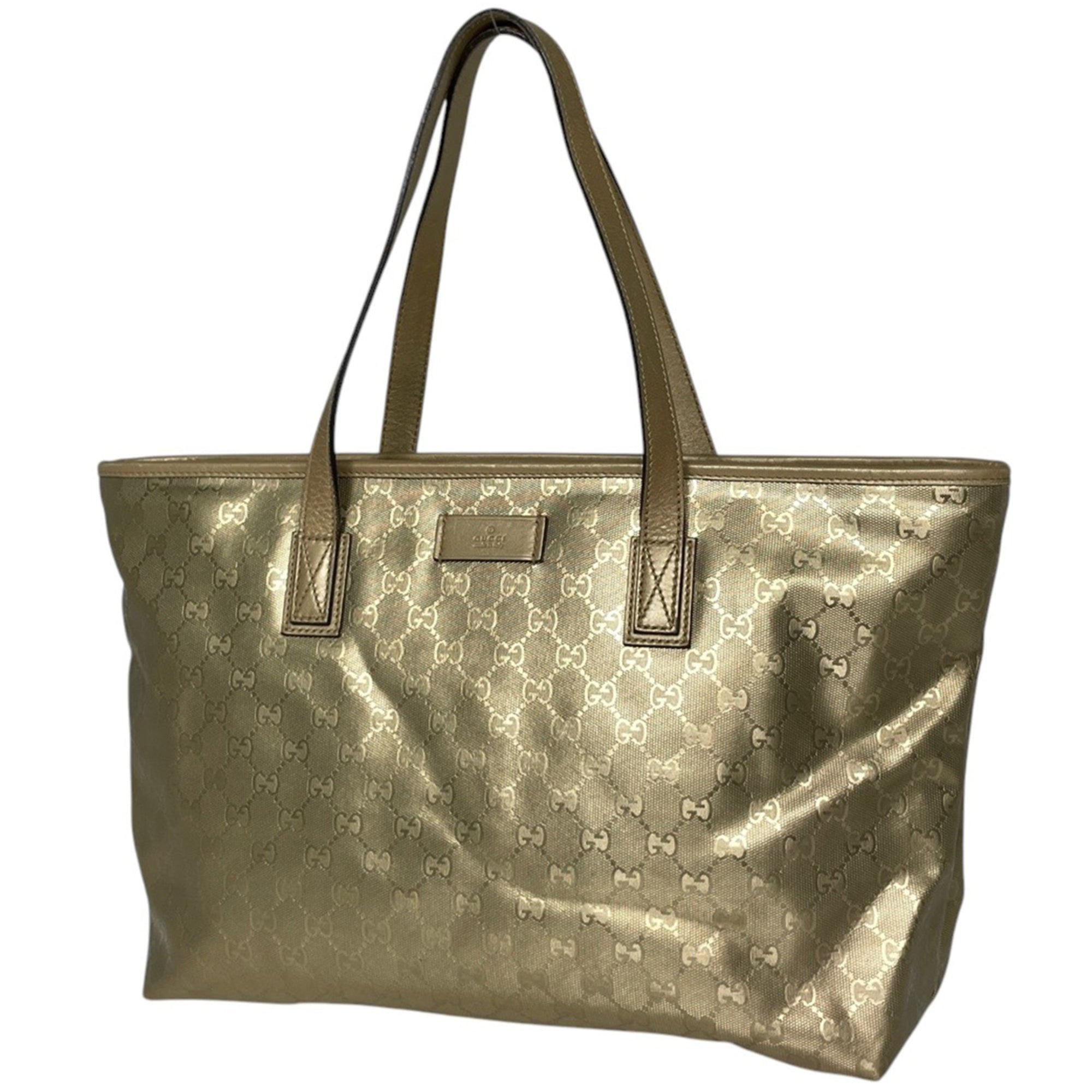 Gucci Gold Coated Canvas Leather Tote Bag (Pre-Owned)