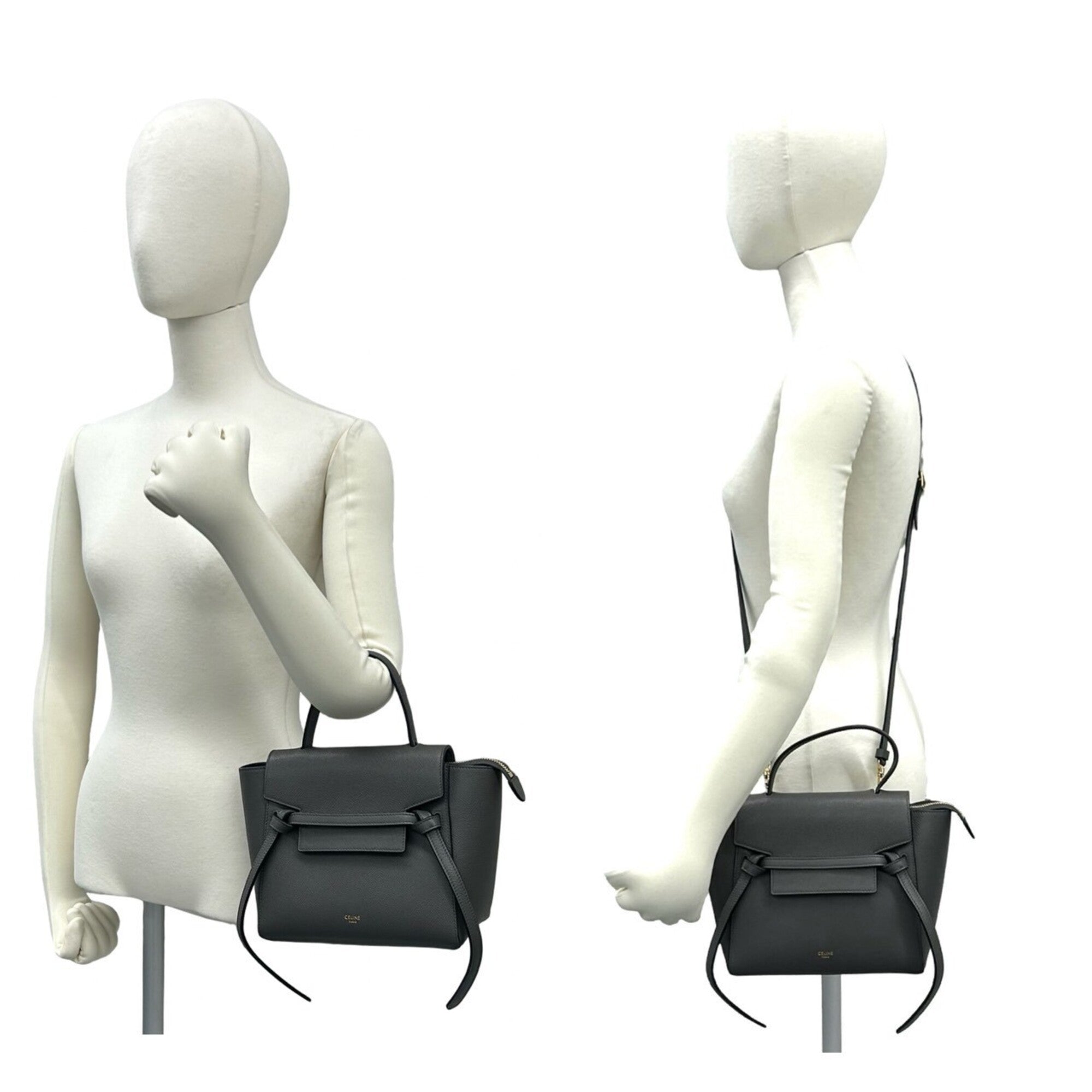 Celine Gray Leather Handbag Shoulder Bag Tote Bag (Pre-Owned)