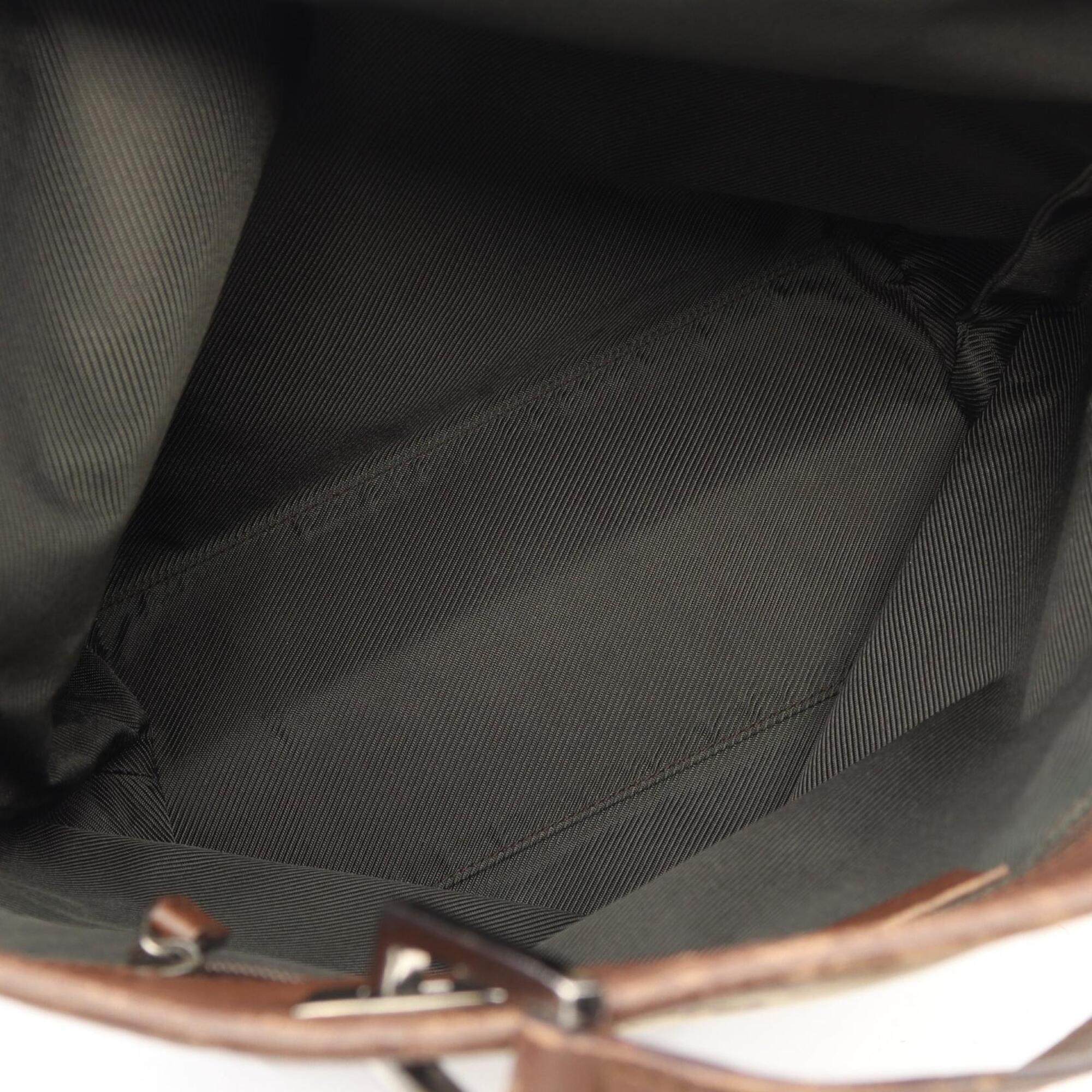Gucci Beige Brown Canvas Leather Handbag Tote Bag (Pre-Owned)