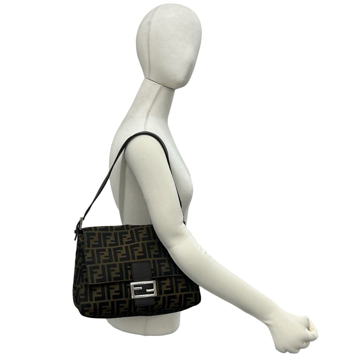 Fendi Black Brown Canvas Leather Shoulder Bag (Pre-Owned)