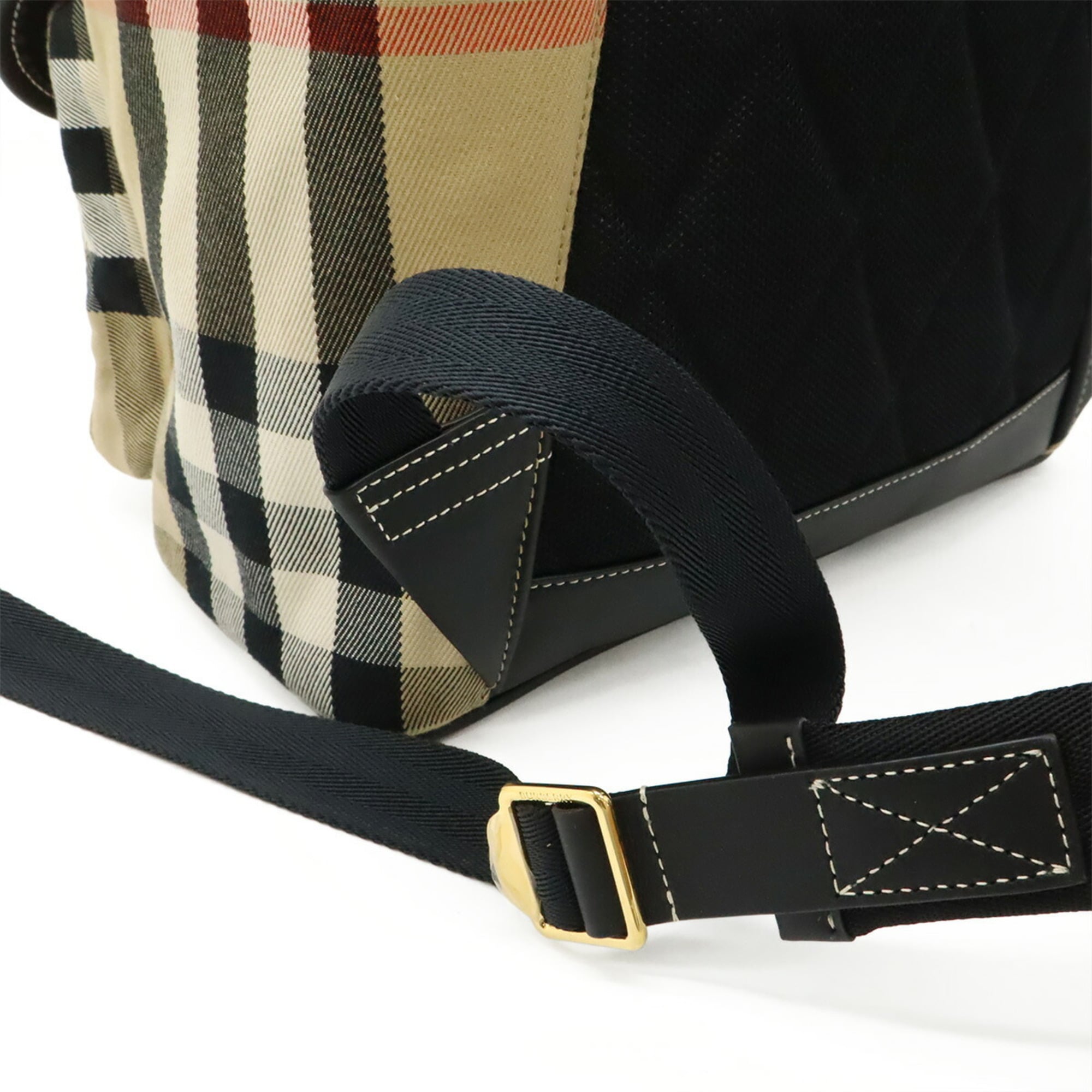 Burberry Beige Dark Brown Red Color Canvas Leather Backpack (Pre-Owned)