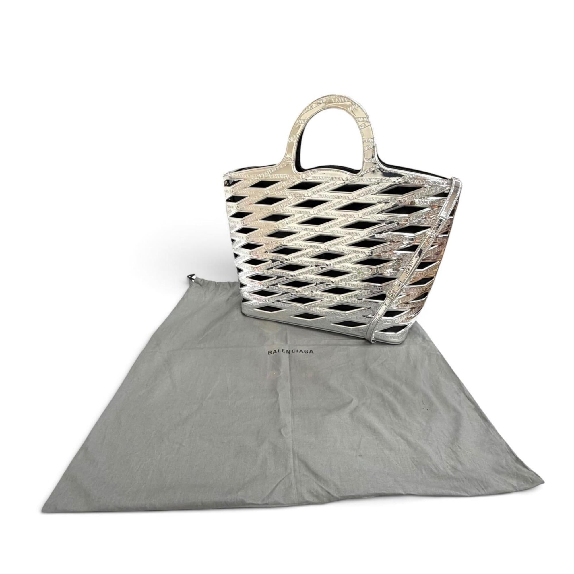 Balenciaga Black Silver Basket Shoulder Bag Tote Bag (Pre-Owned)