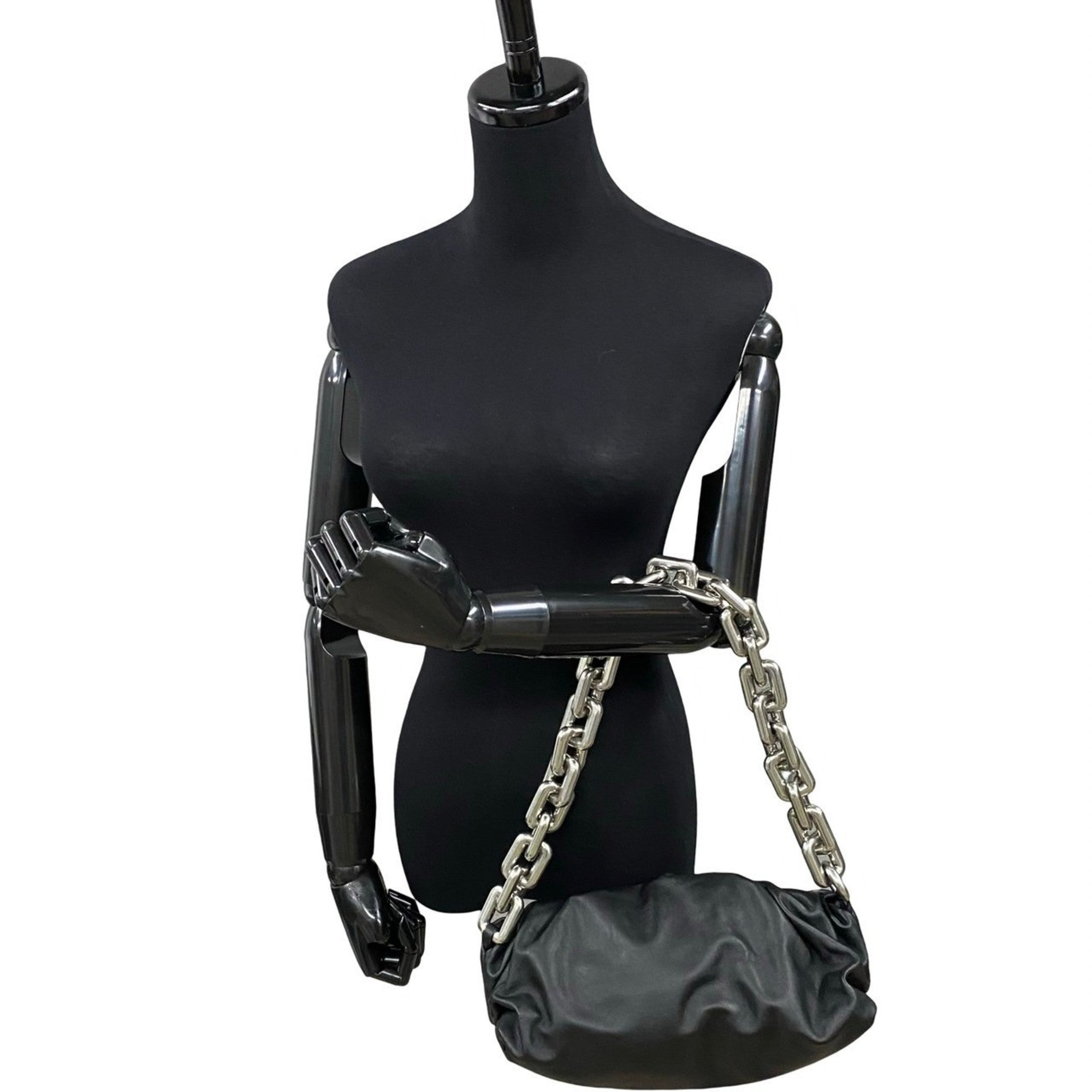 Bottega Veneta Black Silver Leather Handbag Pouch Shoulder Bag (Pre-Owned)