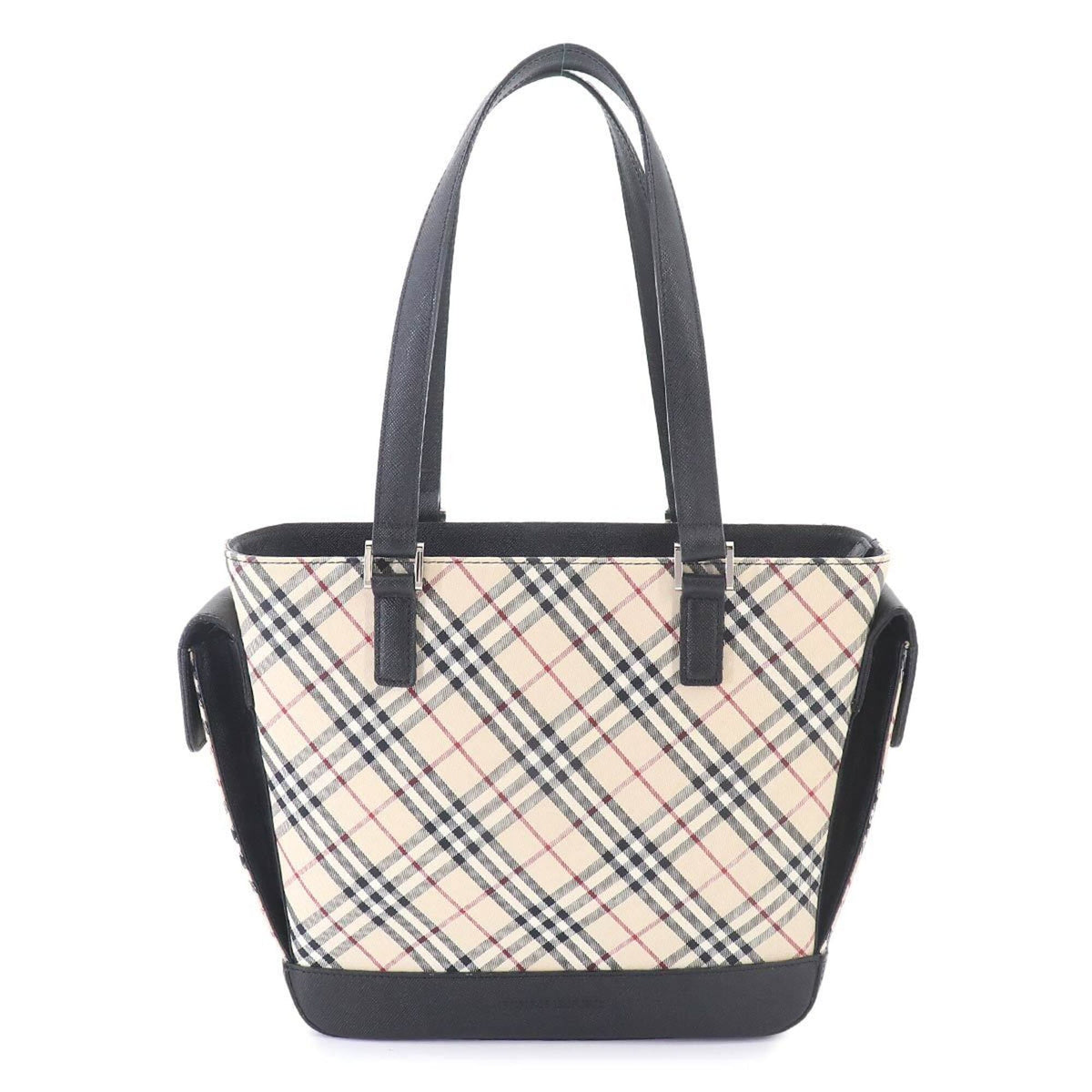 Burberry Beige Black Canvas Leather Handbag (Pre-Owned)