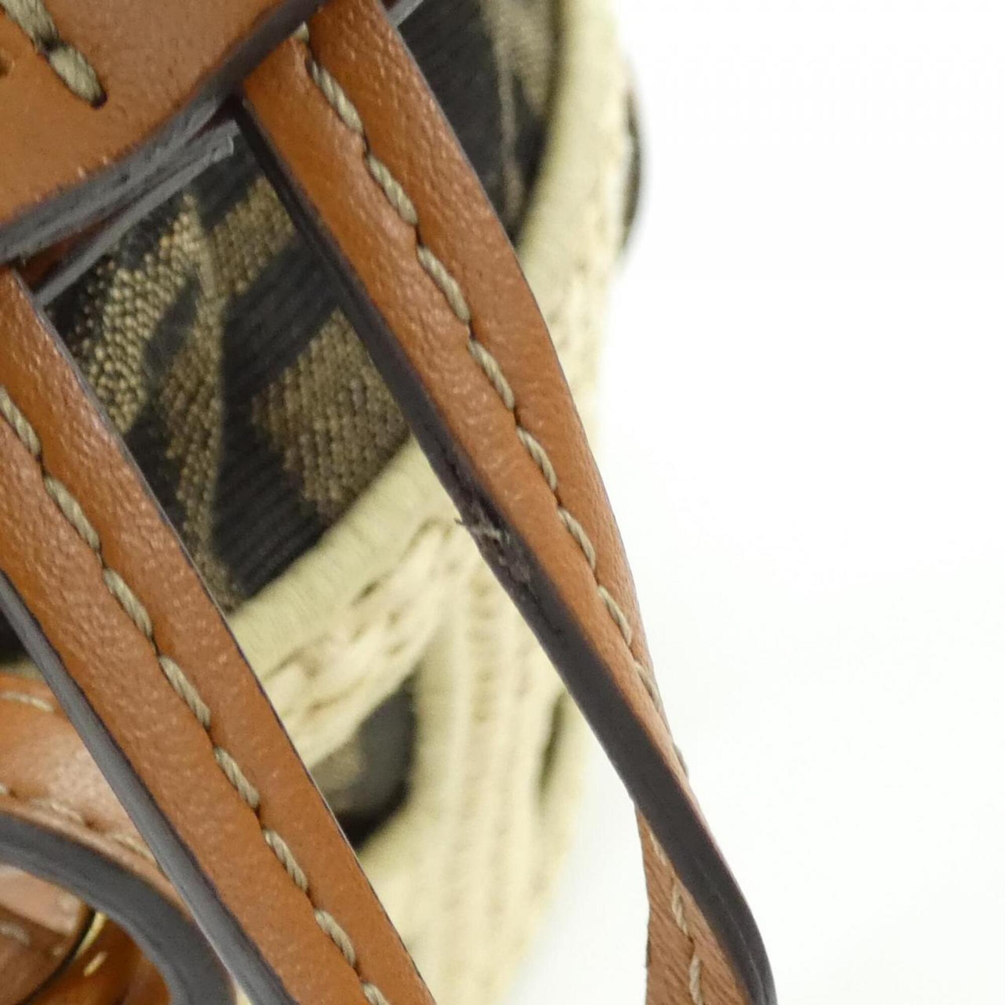 Fendi Brown Canvas Straw Shoulder Bag (Pre-Owned)