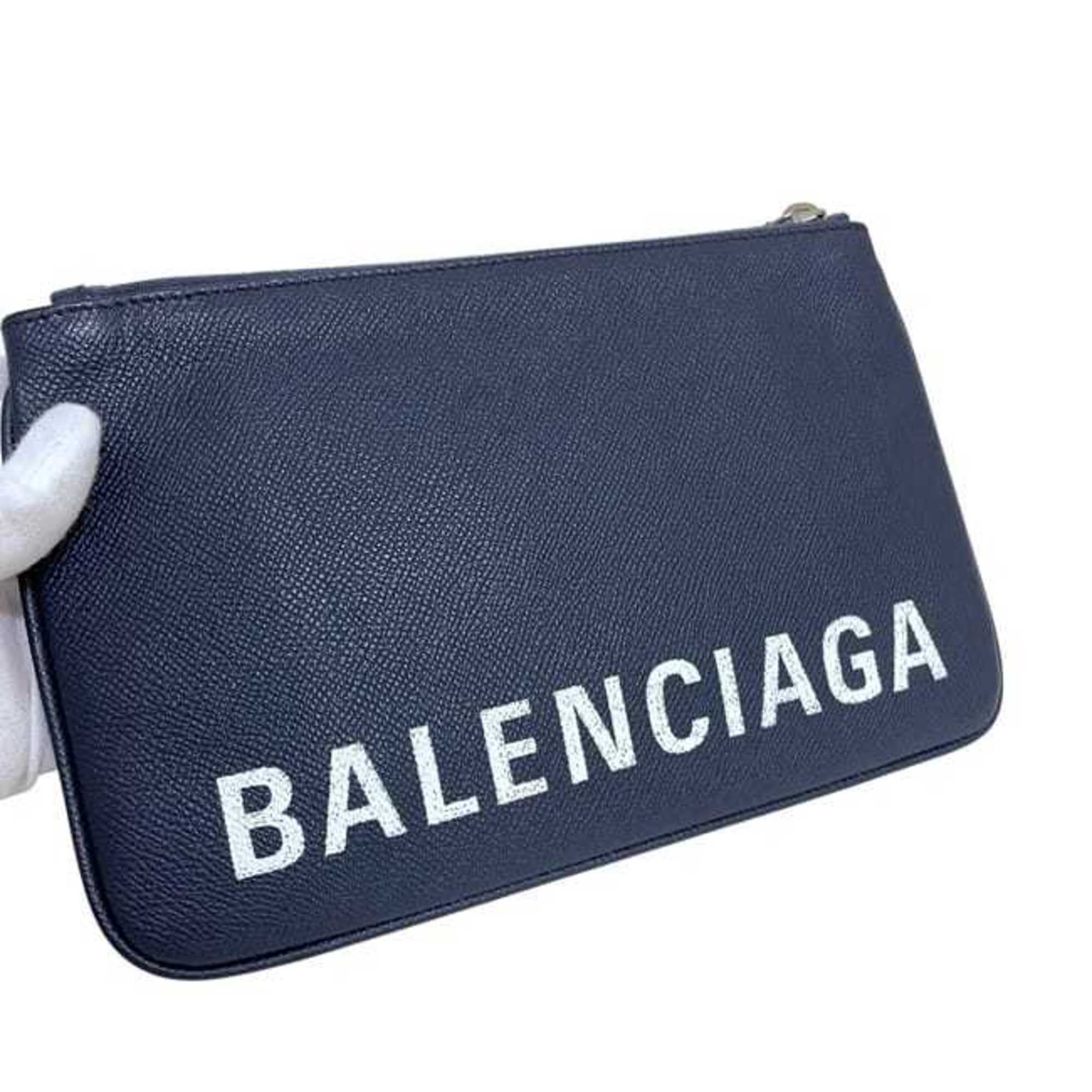 Balenciaga Navy Leather Clutch Bag Pouch (Pre-Owned)