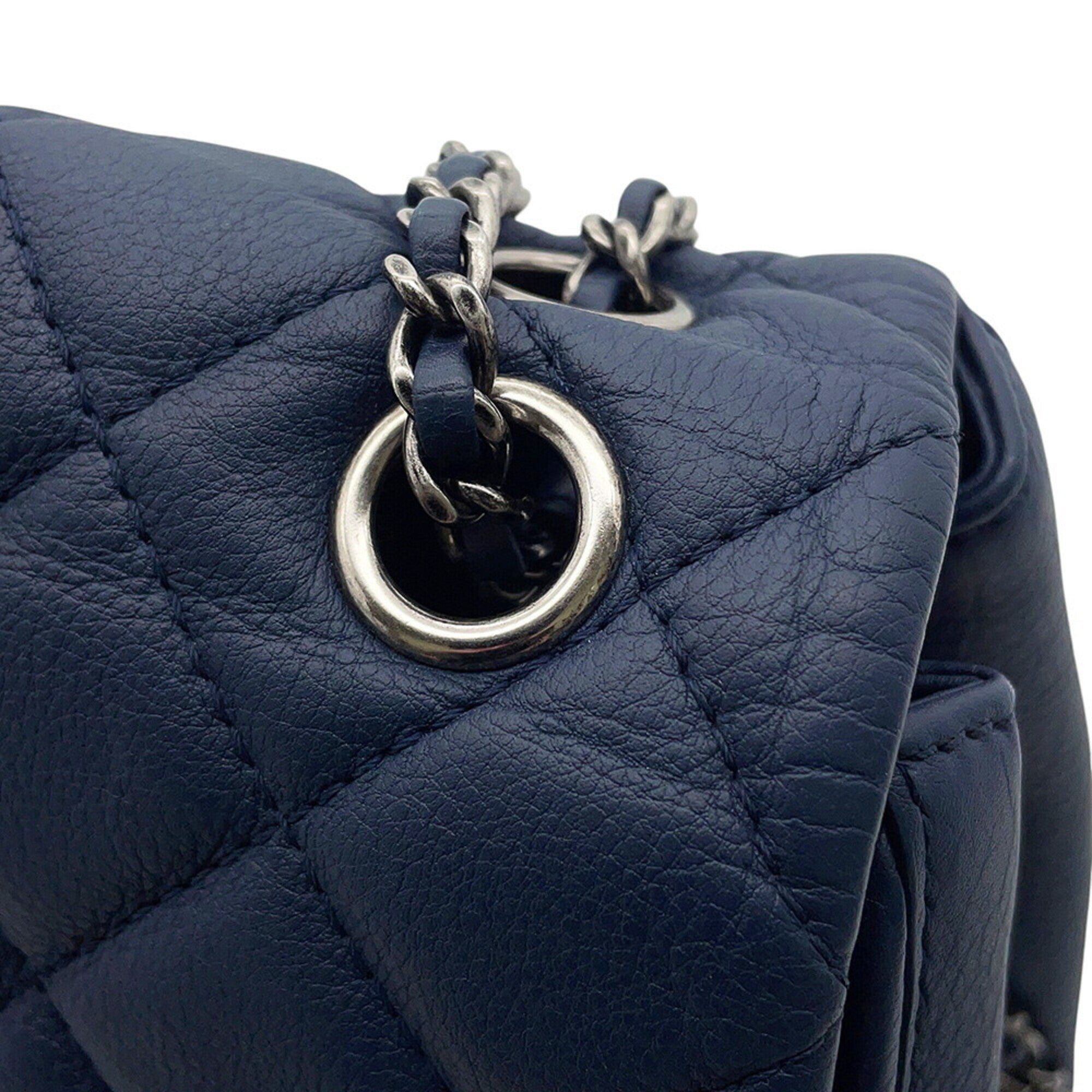 Chanel Navy Leather Handbag Shoulder Bag (Pre-Owned)
