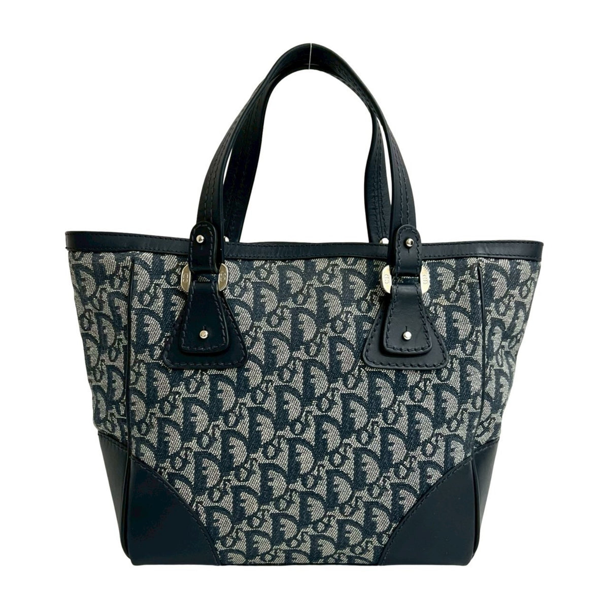 Christian Dior Navy Canvas Leather Handbag Tote Bag (Pre-Owned)