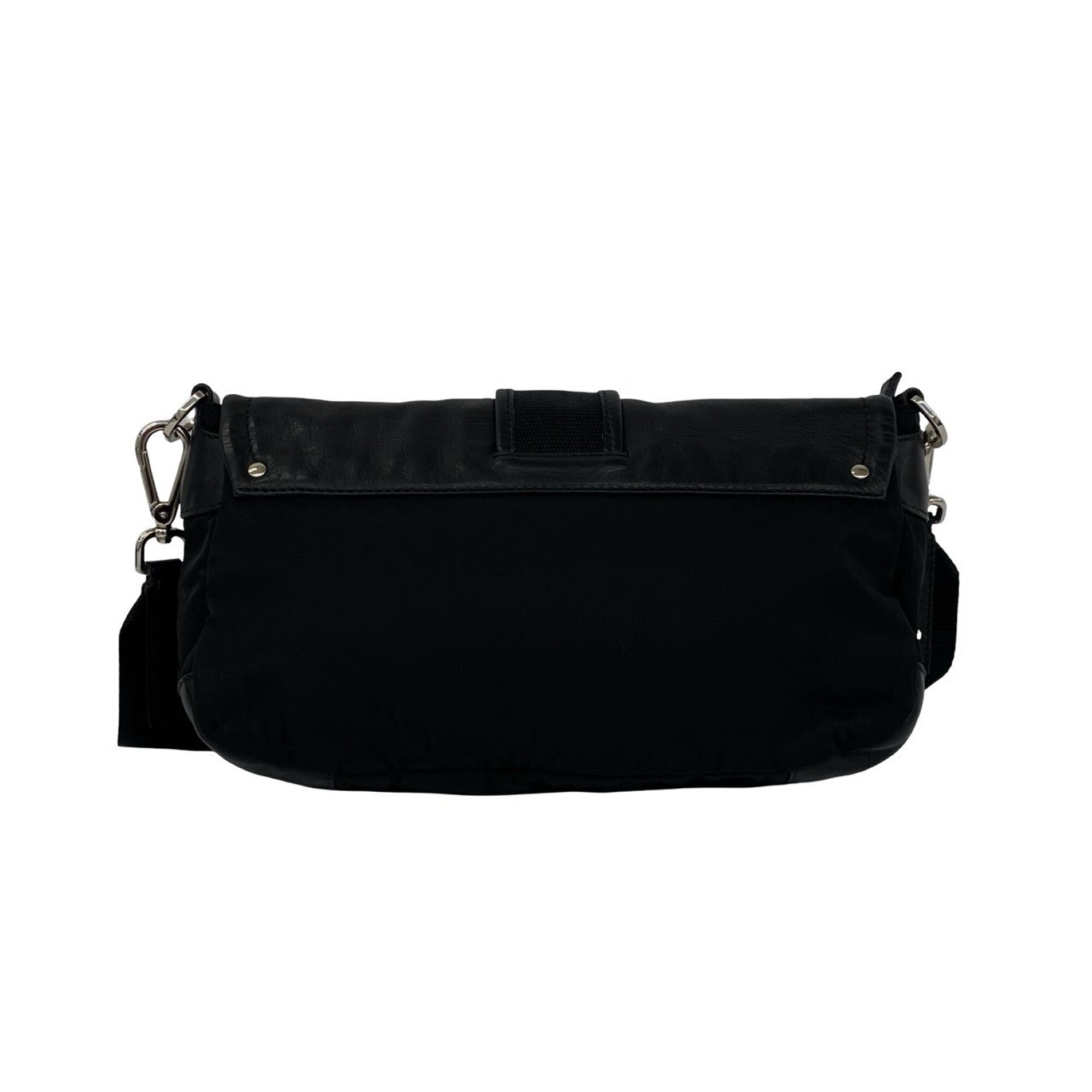 Prada Black Leather Nylon Handbag Shoulder Bag (Pre-Owned)