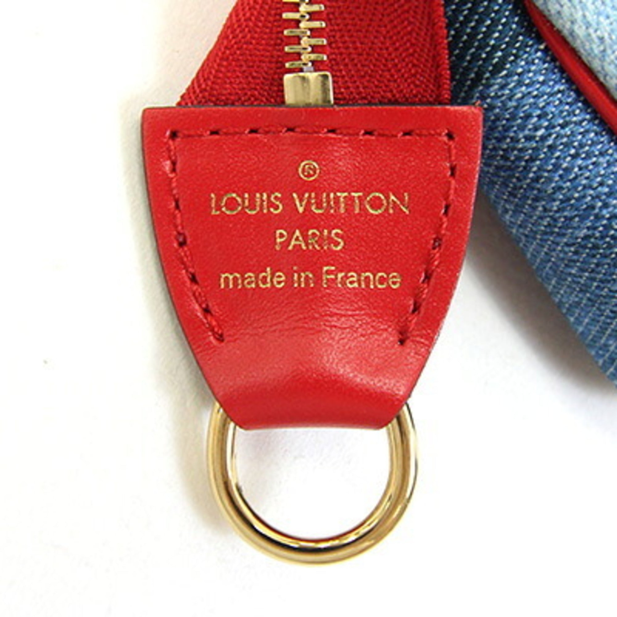Louis Vuitton Blue Red Color Denim Leather Coin Purse/Coin Case (Pre-Owned)