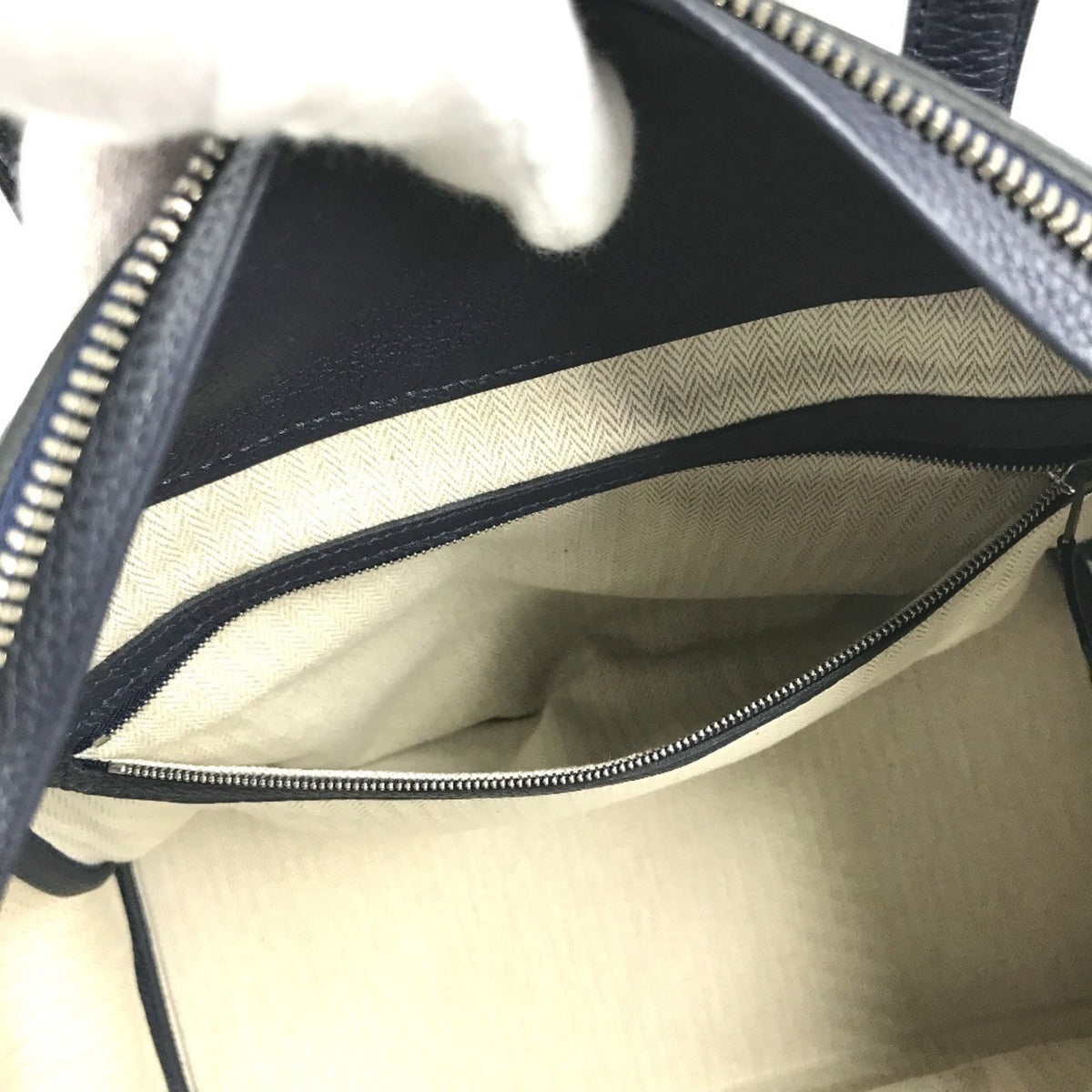 Hermes Navy Togo Leather Boston Bag Handbag Shoulder Bag (Pre-Owned)