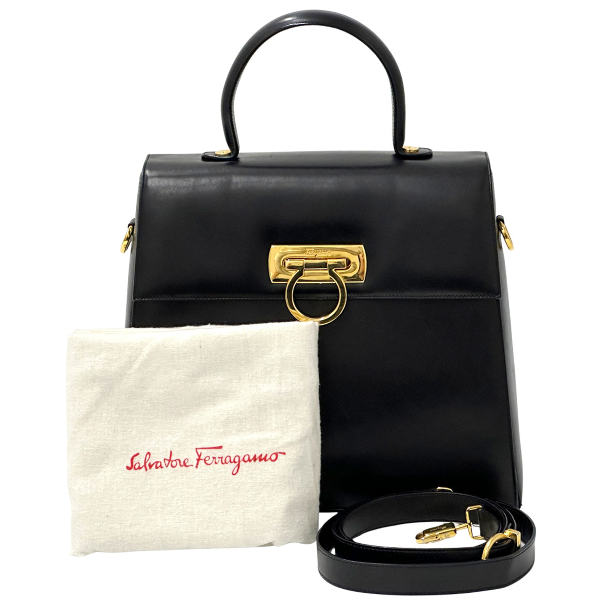 Salvatore Ferragamo Black Leather Handbag Shoulder Bag (Pre-Owned)