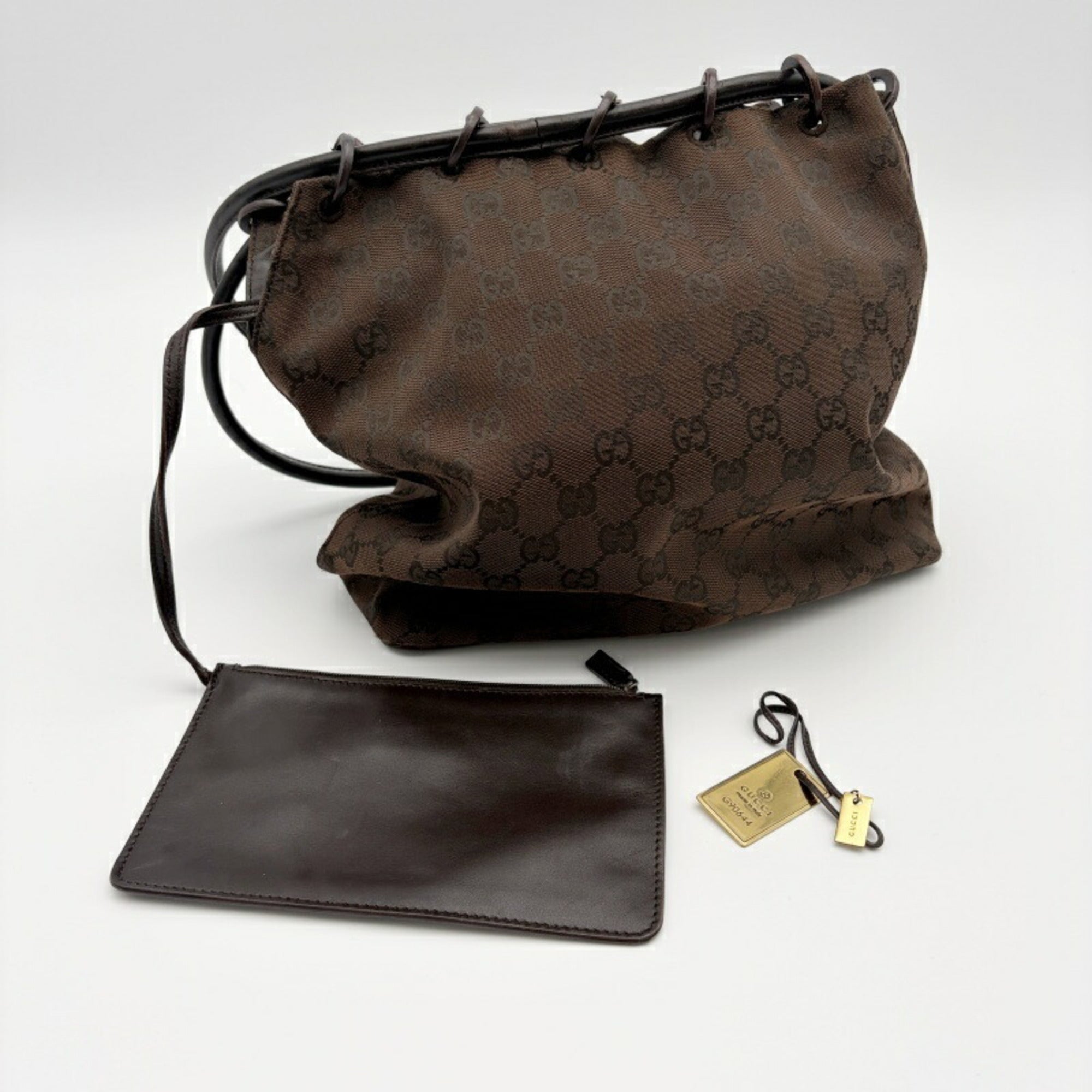 Gucci Gg Canvas Brown Gg Canvas Leather Shoulder Bag (Pre-Owned)
