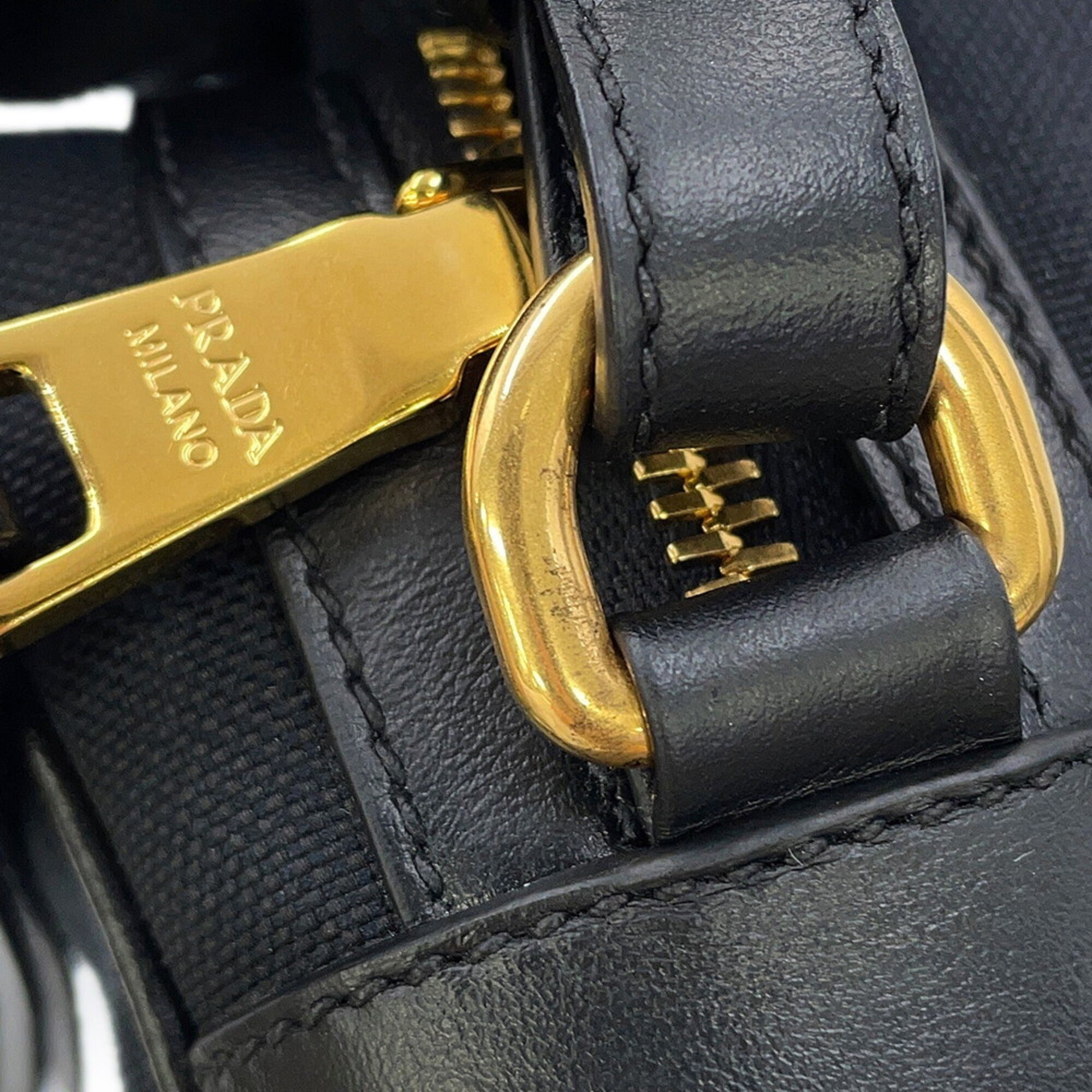 Prada Black Canvas Leather Handbag Shoulder Bag (Pre-Owned)