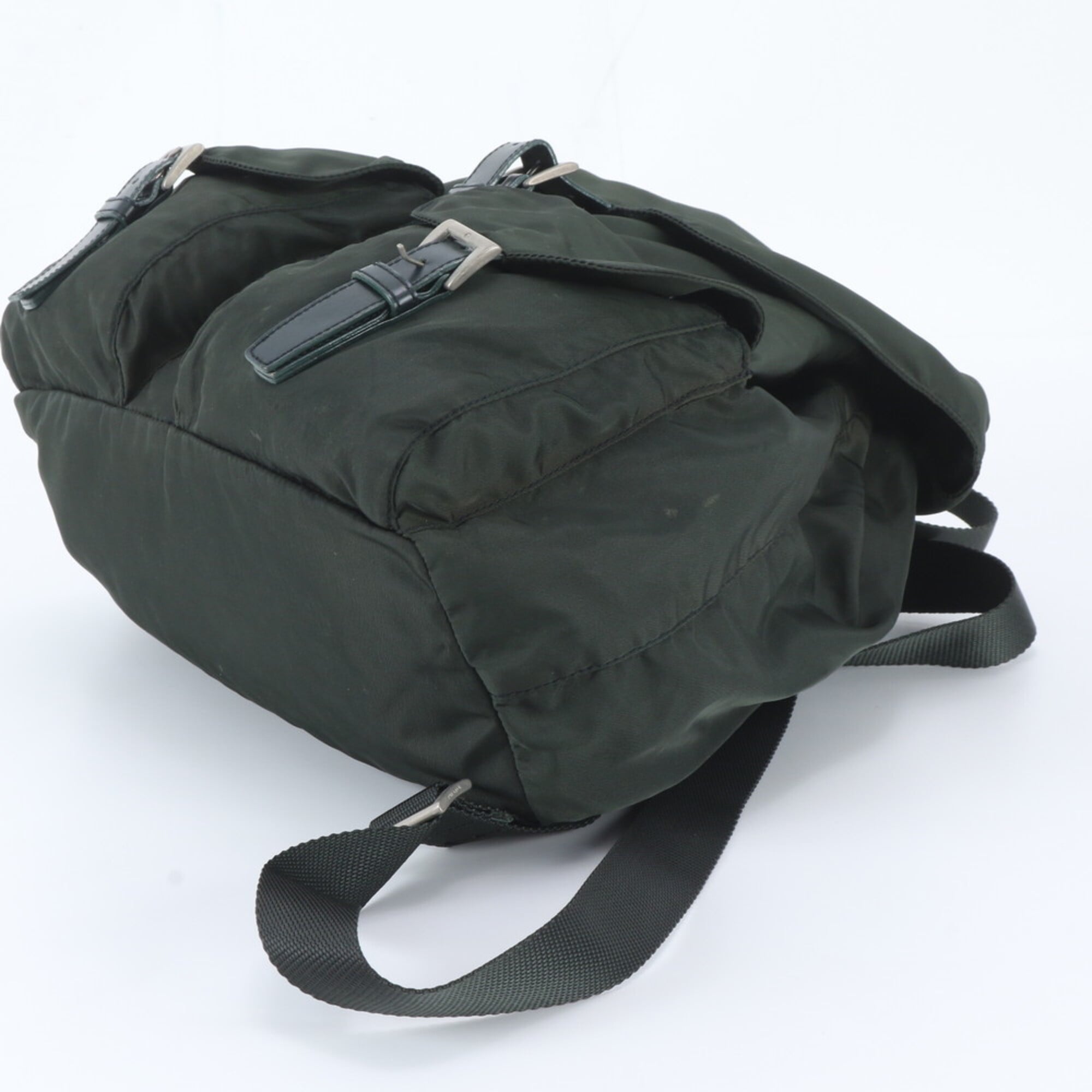 Prada Green Nylon Leather Backpack Handbag (Pre-Owned)