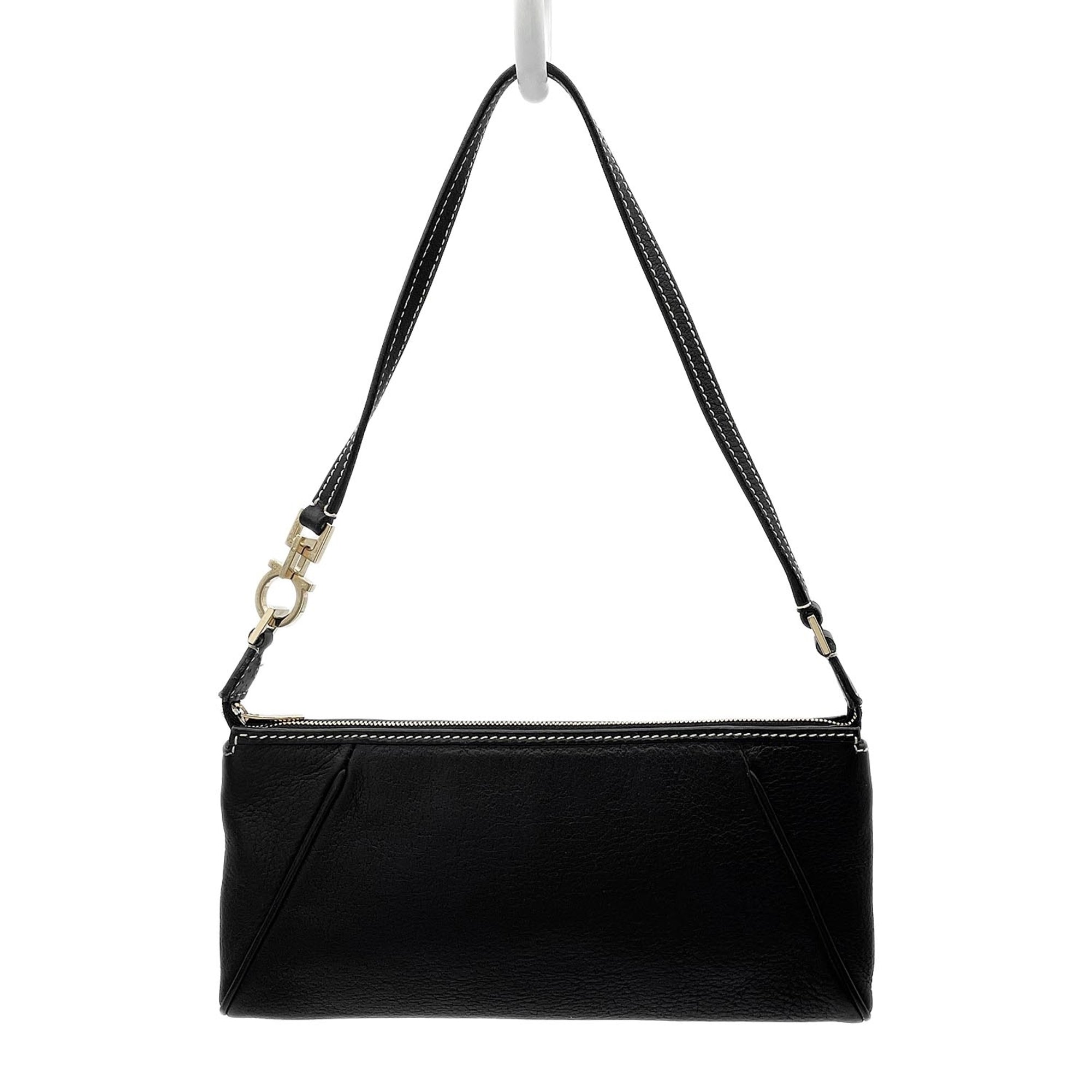 Salvatore Ferragamo Black Leather Metal Handbag Pouch Shoulder Bag (Pre-Owned)