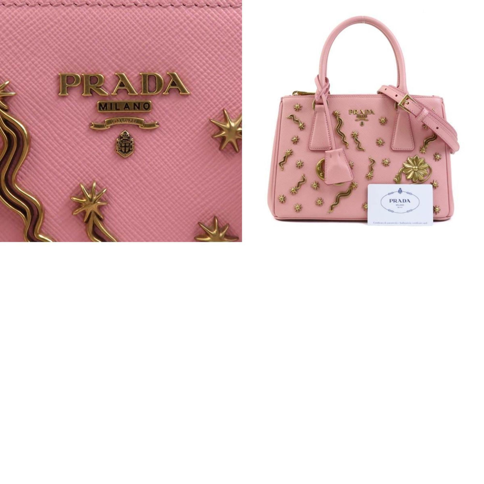 Prada Gold Pink Leather Metal Handbag Shoulder Bag (Pre-Owned)