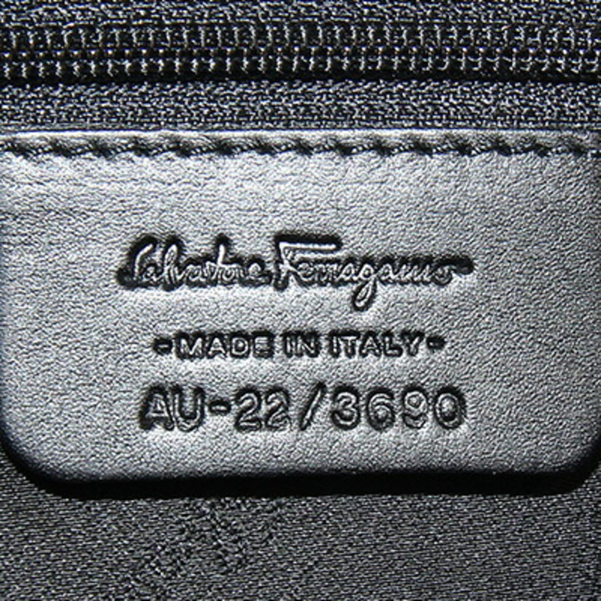 Salvatore Ferragamo Gancini Black Nylon Leather Handbag Pouch (Pre-Owned)