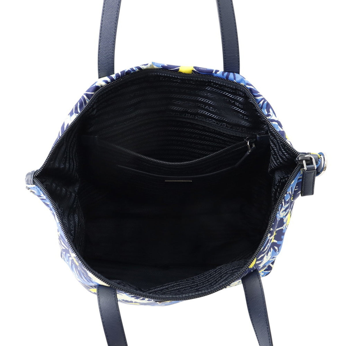 Prada Blue Yellow Nylon Leather Handbag Shoulder Bag Tote Bag (Pre-Owned)