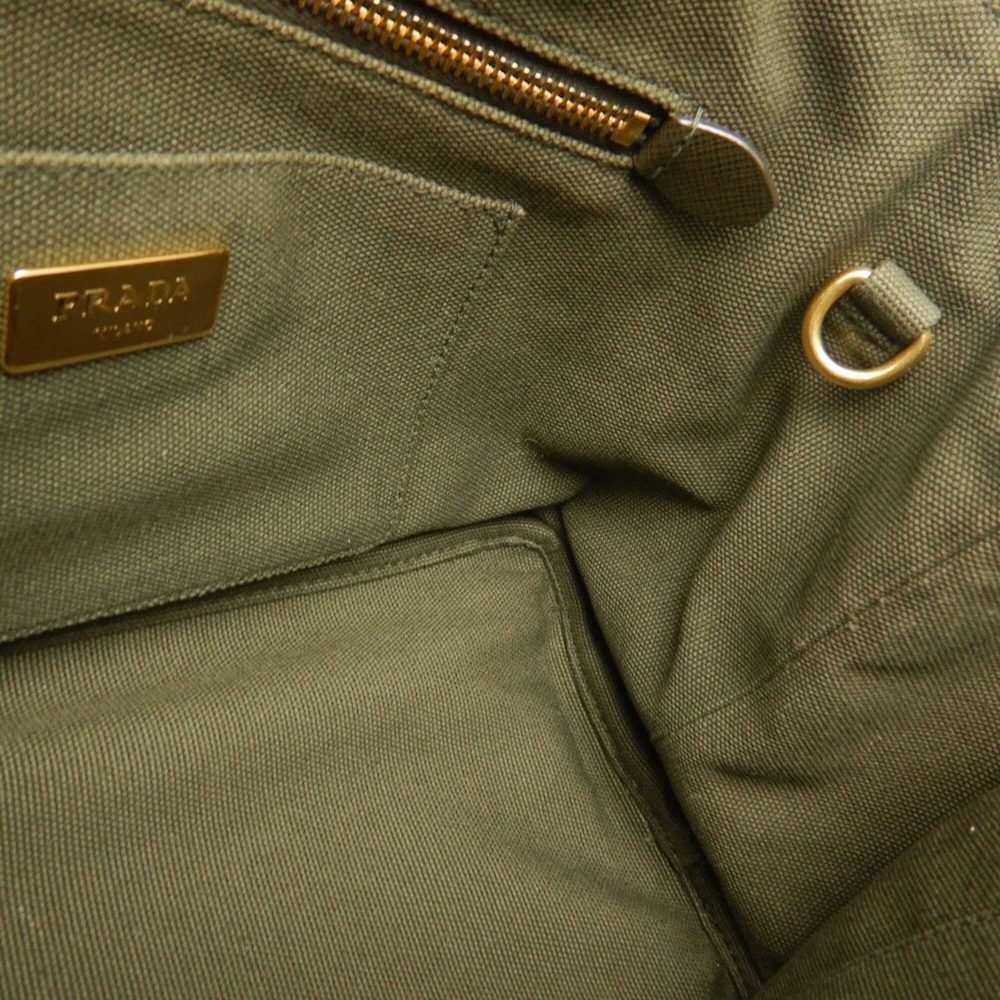 Prada Green Khaki Canvas Tote Bag (Pre-Owned)