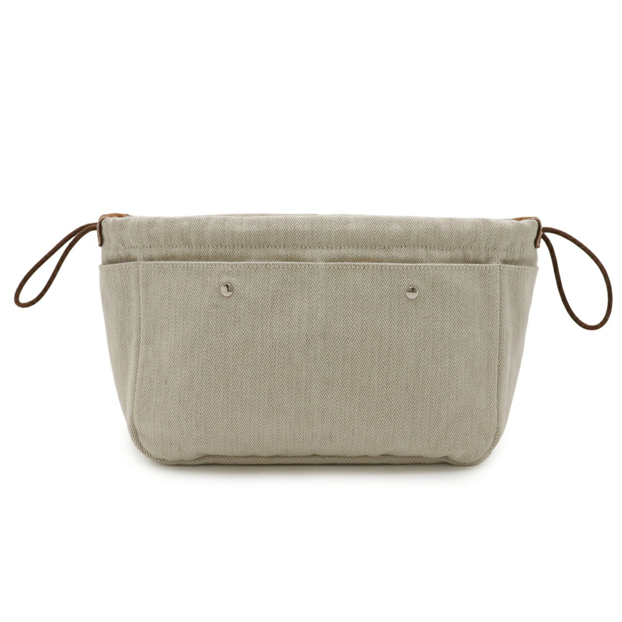 Hermes Fauve Natural Toile Chevron Barenia Leather Pouch (Pre-Owned)