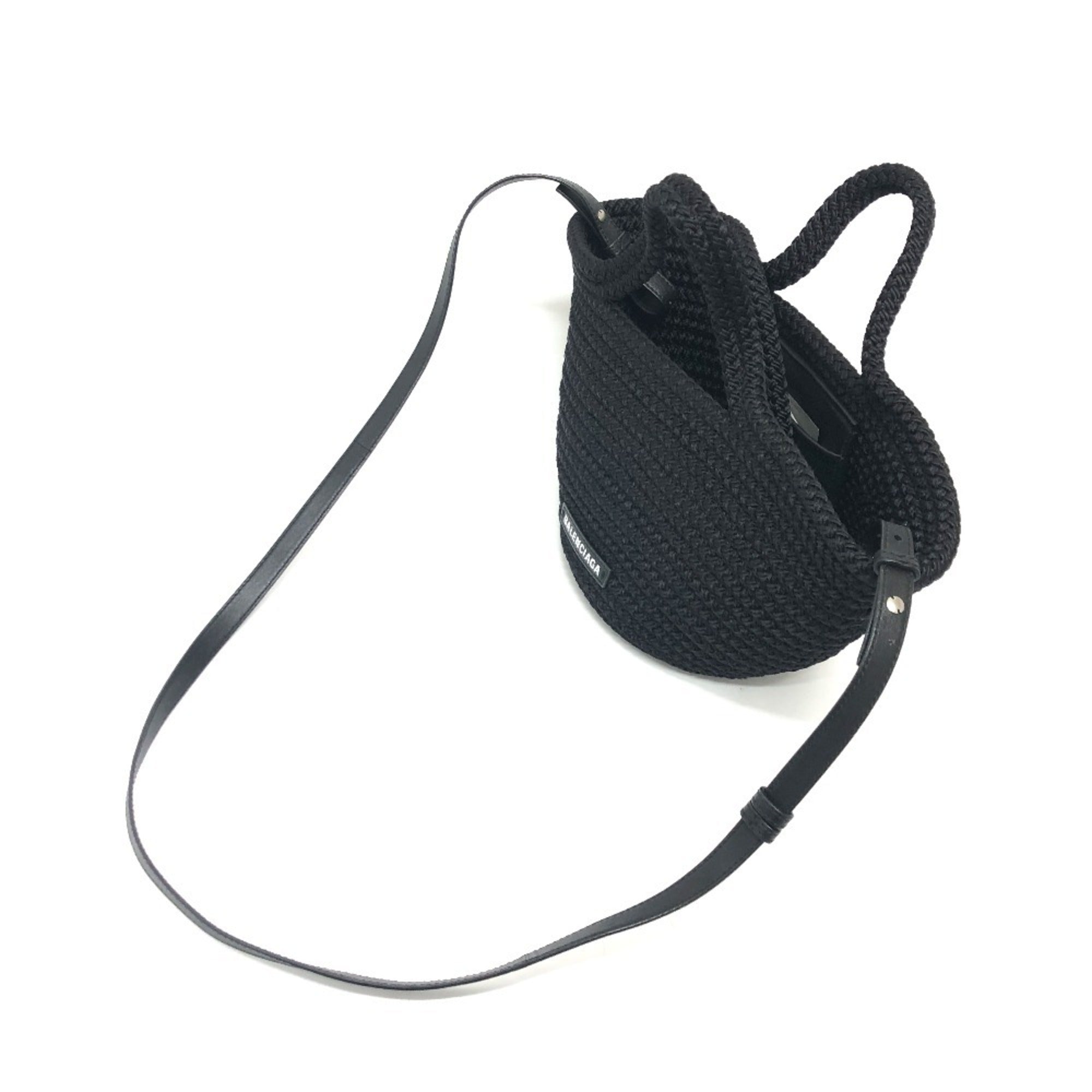 Balenciaga Black Nylon Leather Basket Shoulder Bag (Pre-Owned)