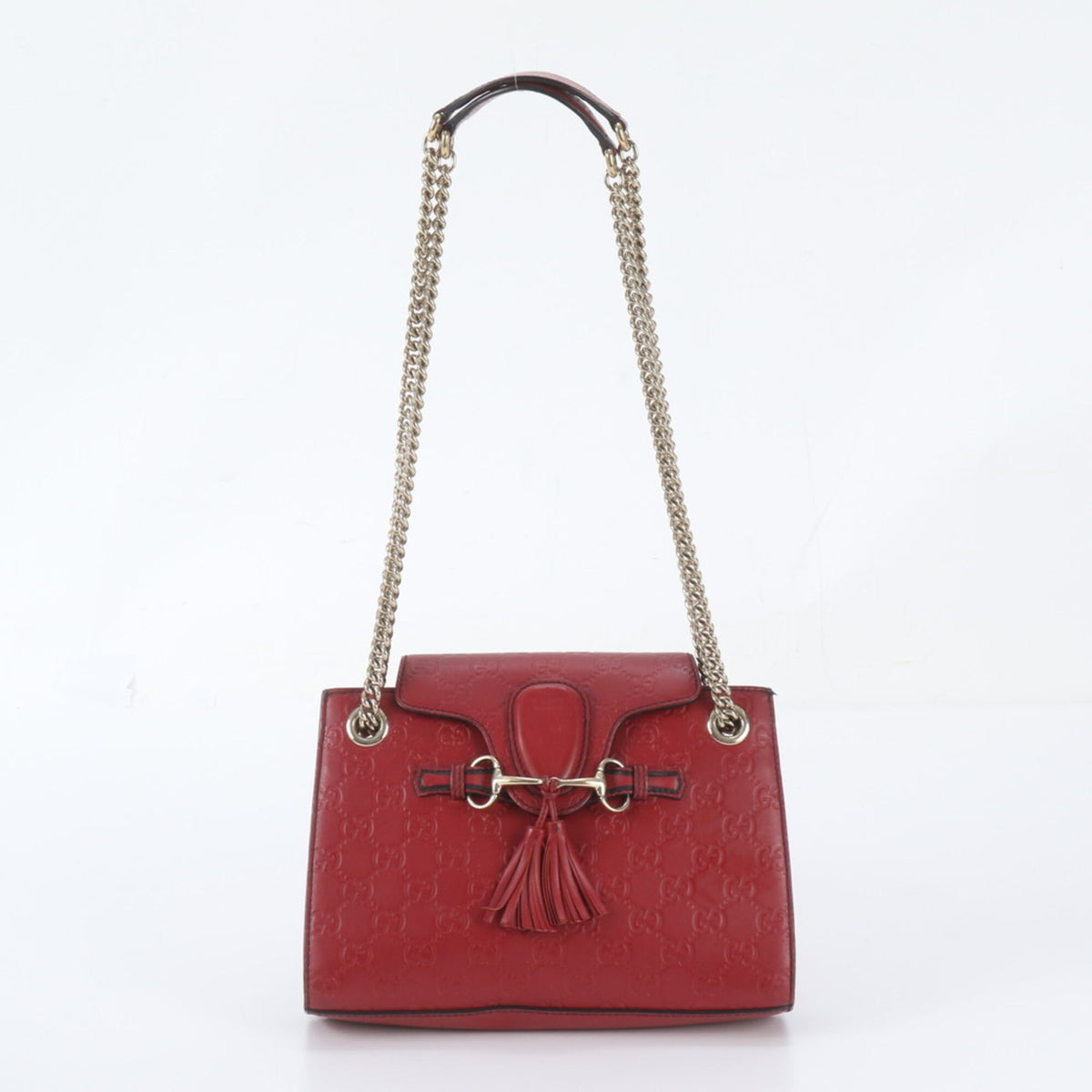 Gucci Red Color Leather Shoulder Bag Tote Bag (Pre-Owned)