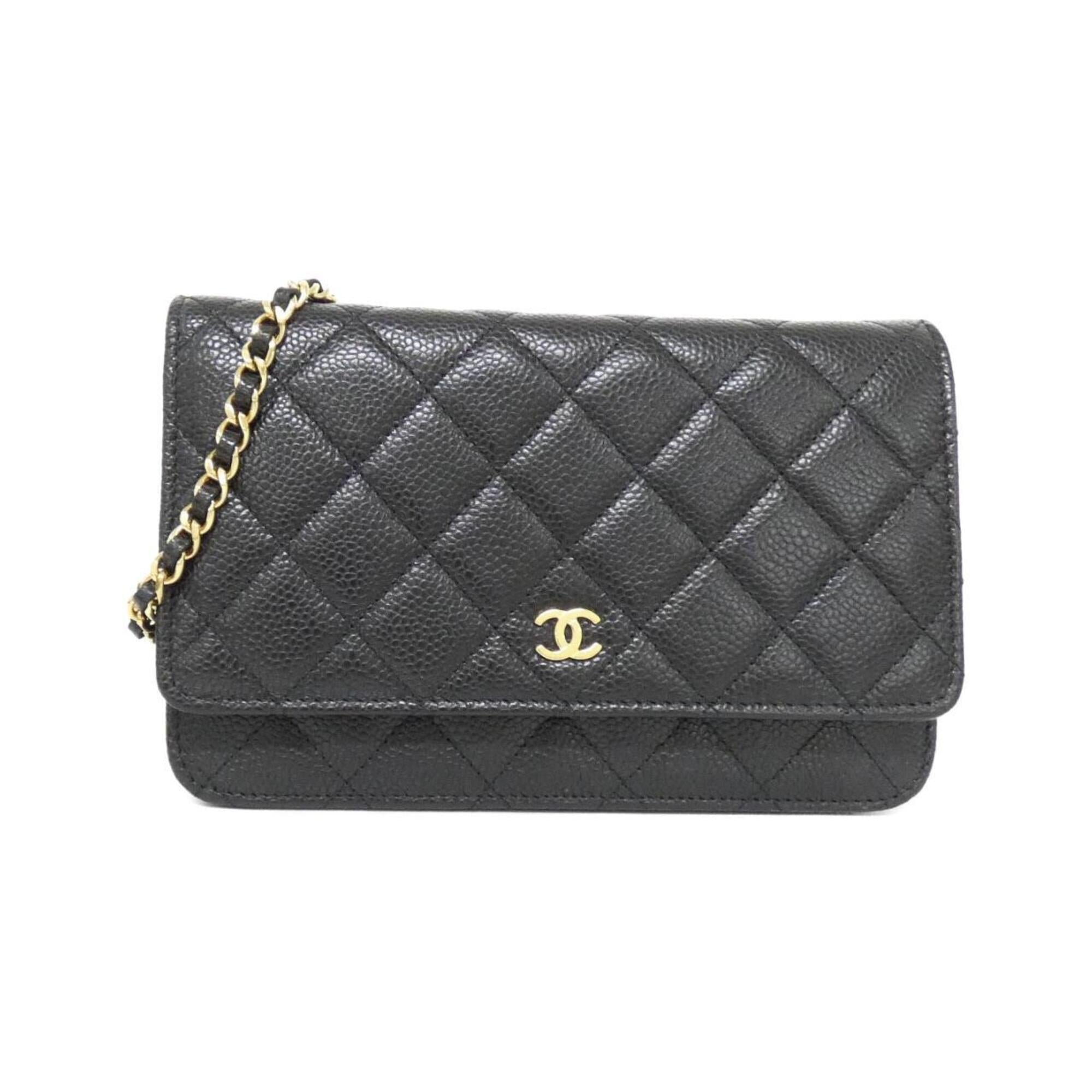 Chanel Black Bordeaux Grained Calfskin Chain/Shoulder Wallet (Pre-Owned)