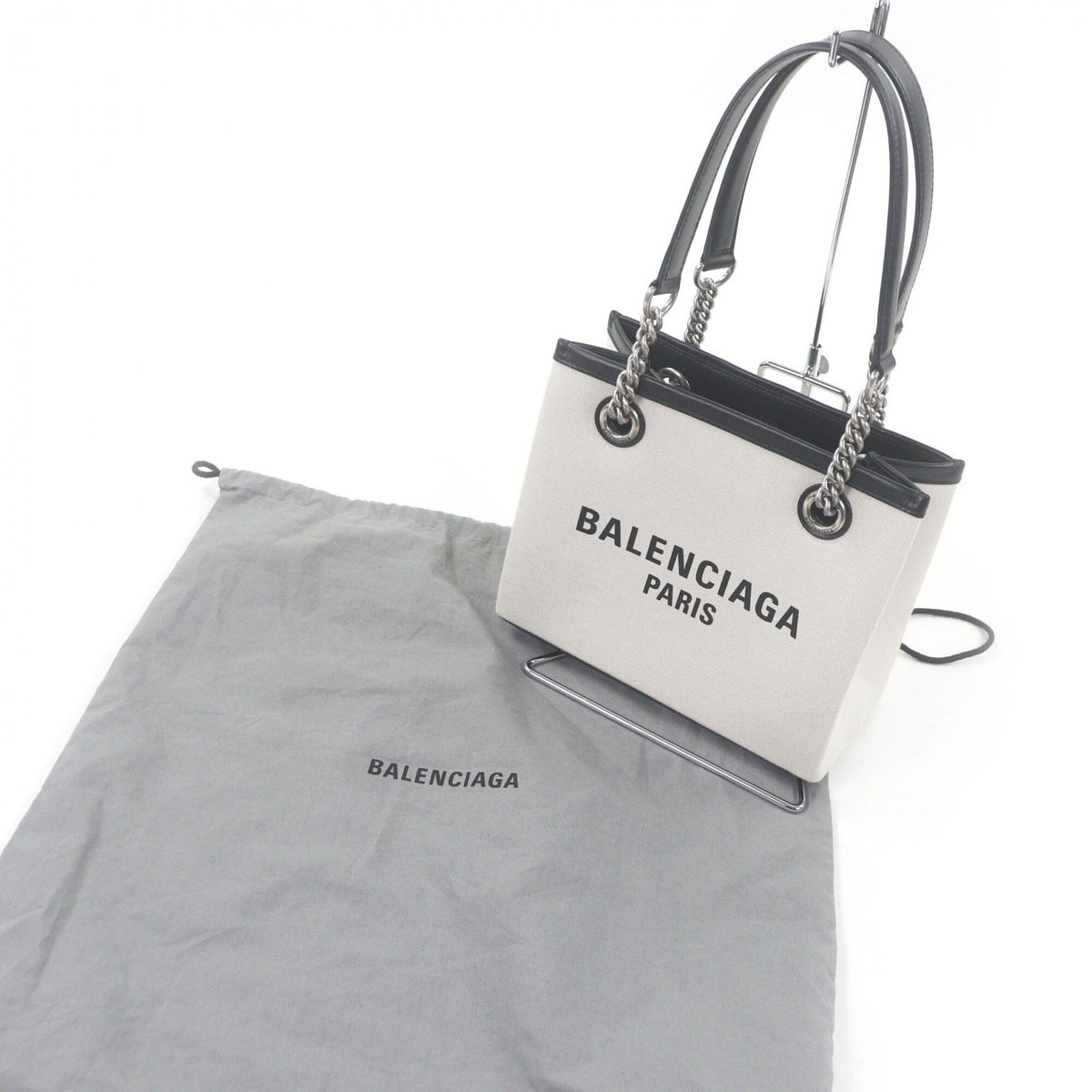 Balenciaga Black Light Beige Canvas Leather Handbag Tote Bag (Pre-Owned)