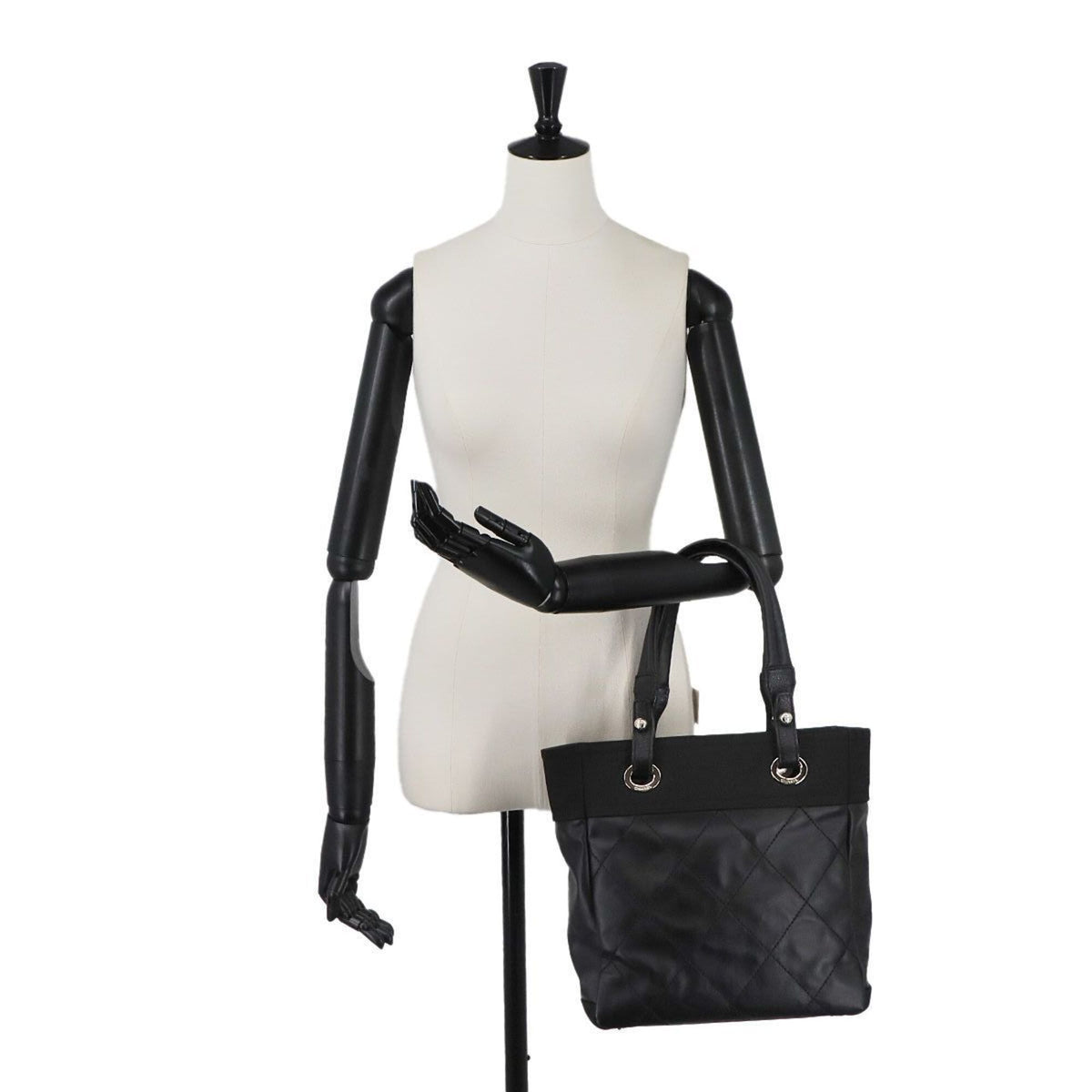 Chanel Paris Biarritz Black Nylon Pvc Leather Handbag Tote Bag (Pre-Owned)