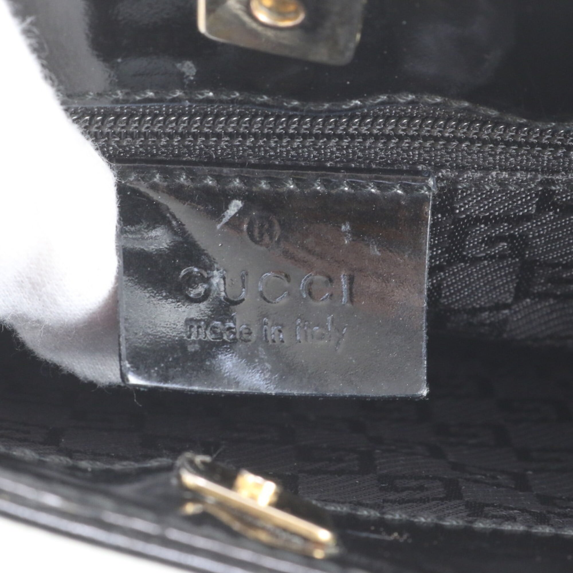 Gucci Black White Leather Canvas Handbag Shoulder Bag Tote Bag (Pre-Owned)