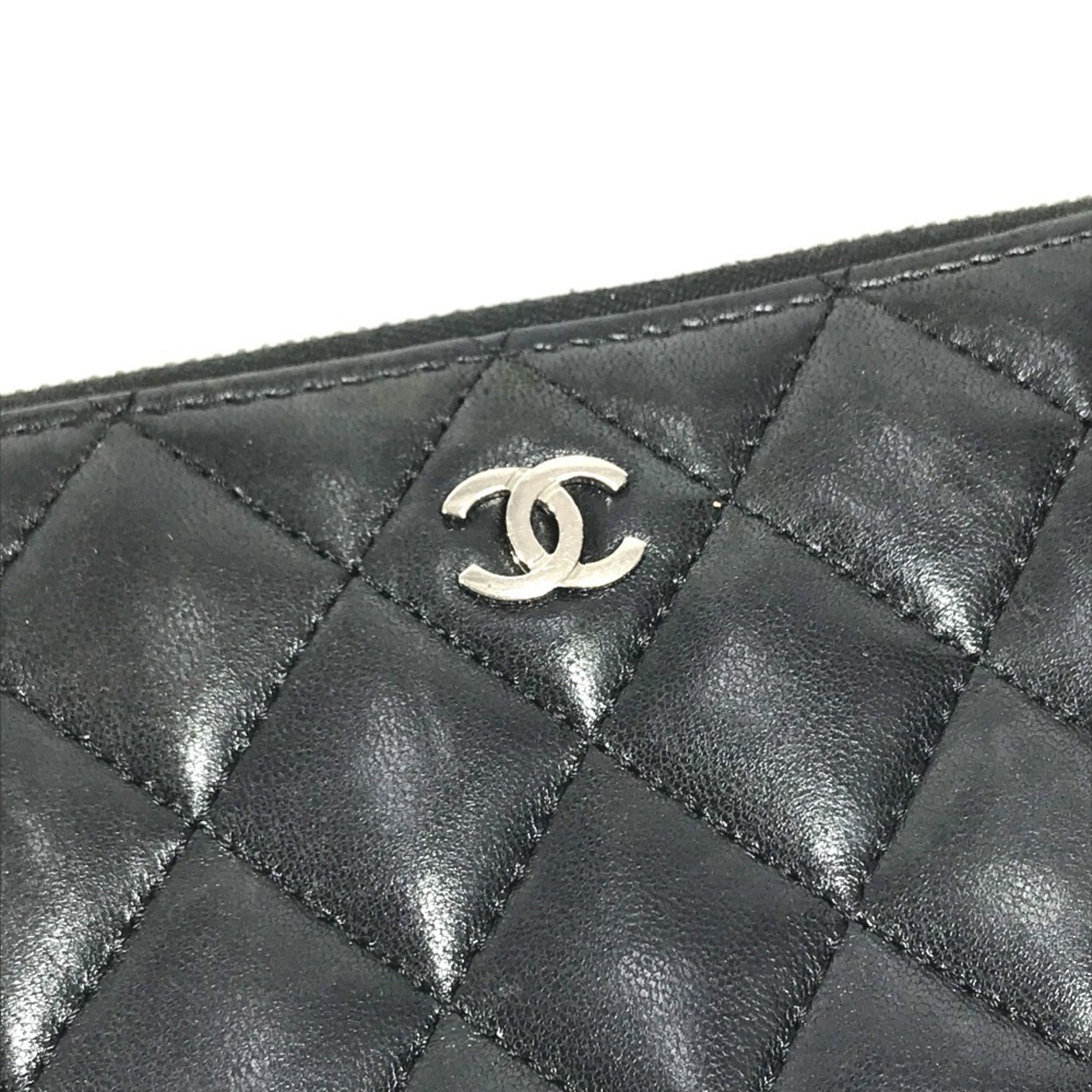 Chanel Matelasse Black Leather Long Wallet (Bi-Fold) (Pre-Owned)