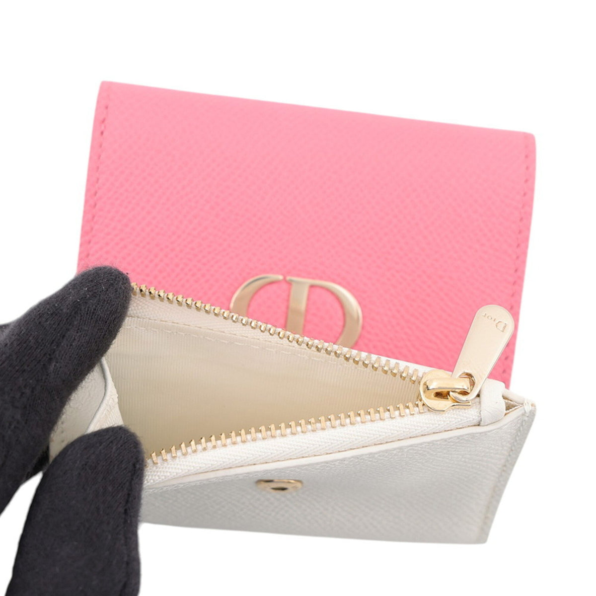 Christian Dior Pink White Leather Wallet (Tri-Fold) (Pre-Owned)