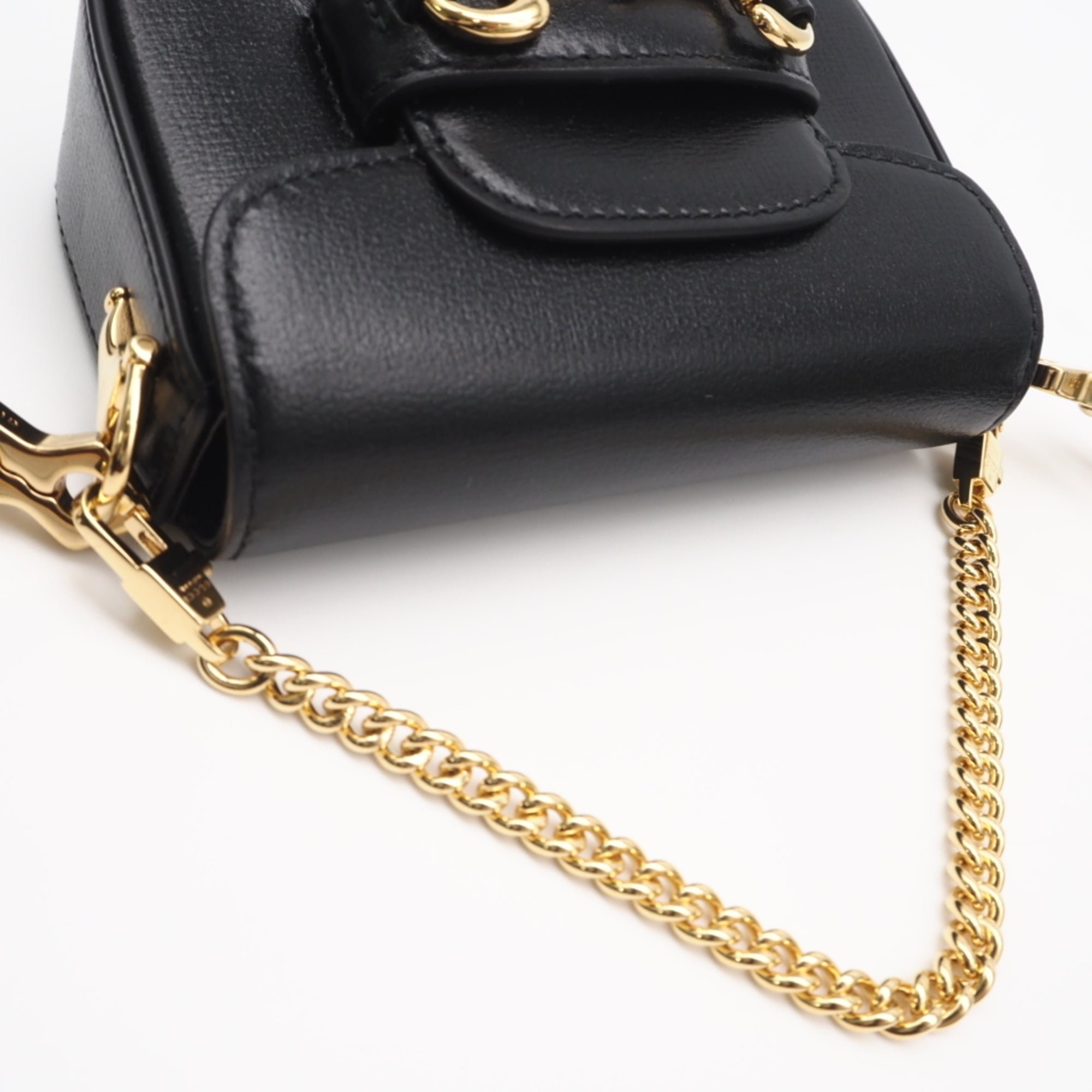 Gucci Horsebit Black Leather Canvas Shoulder Bag (Pre-Owned)
