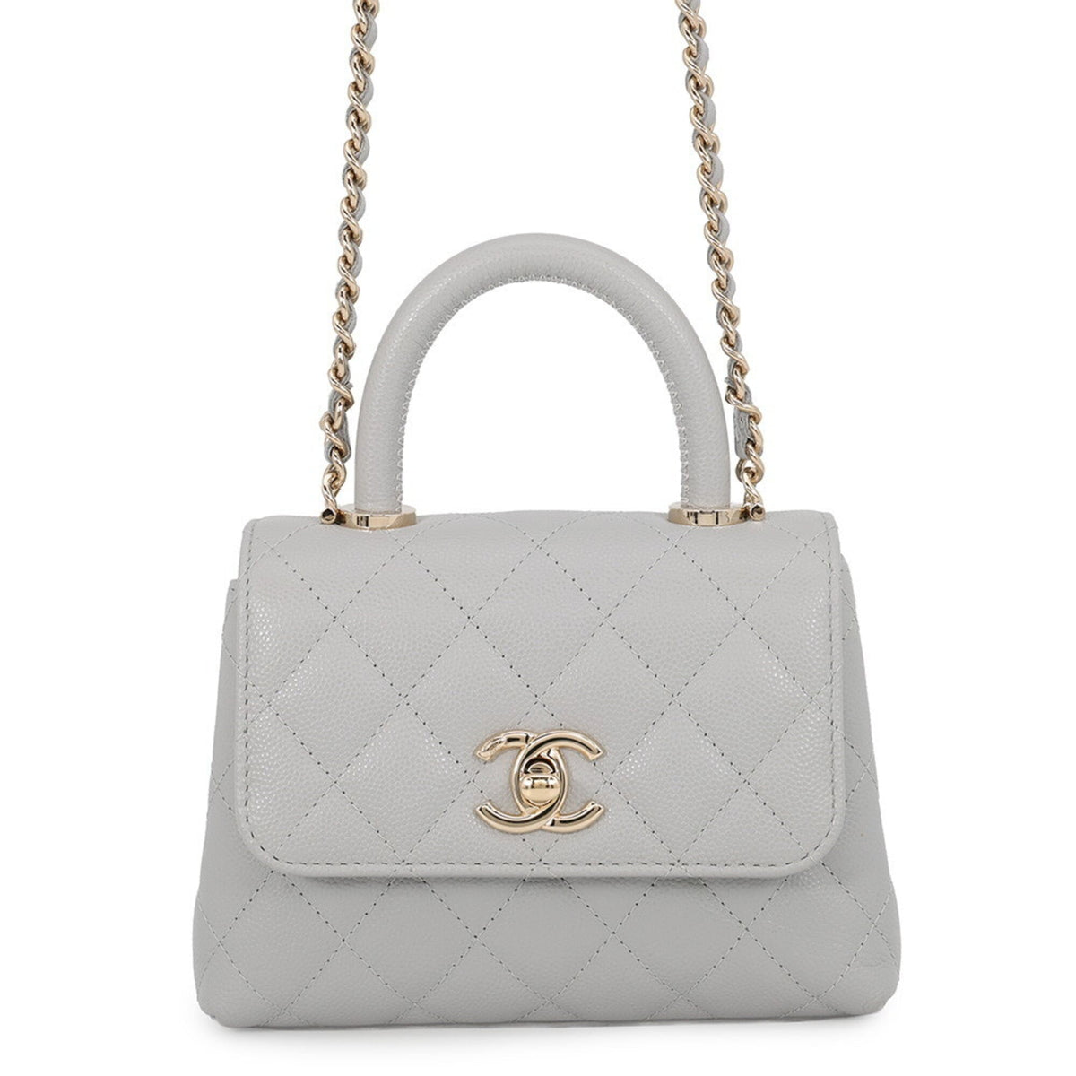 Chanel Matelasse Light Gray Grained Calfskin Handbag Shoulder Bag (Pre-Owned)