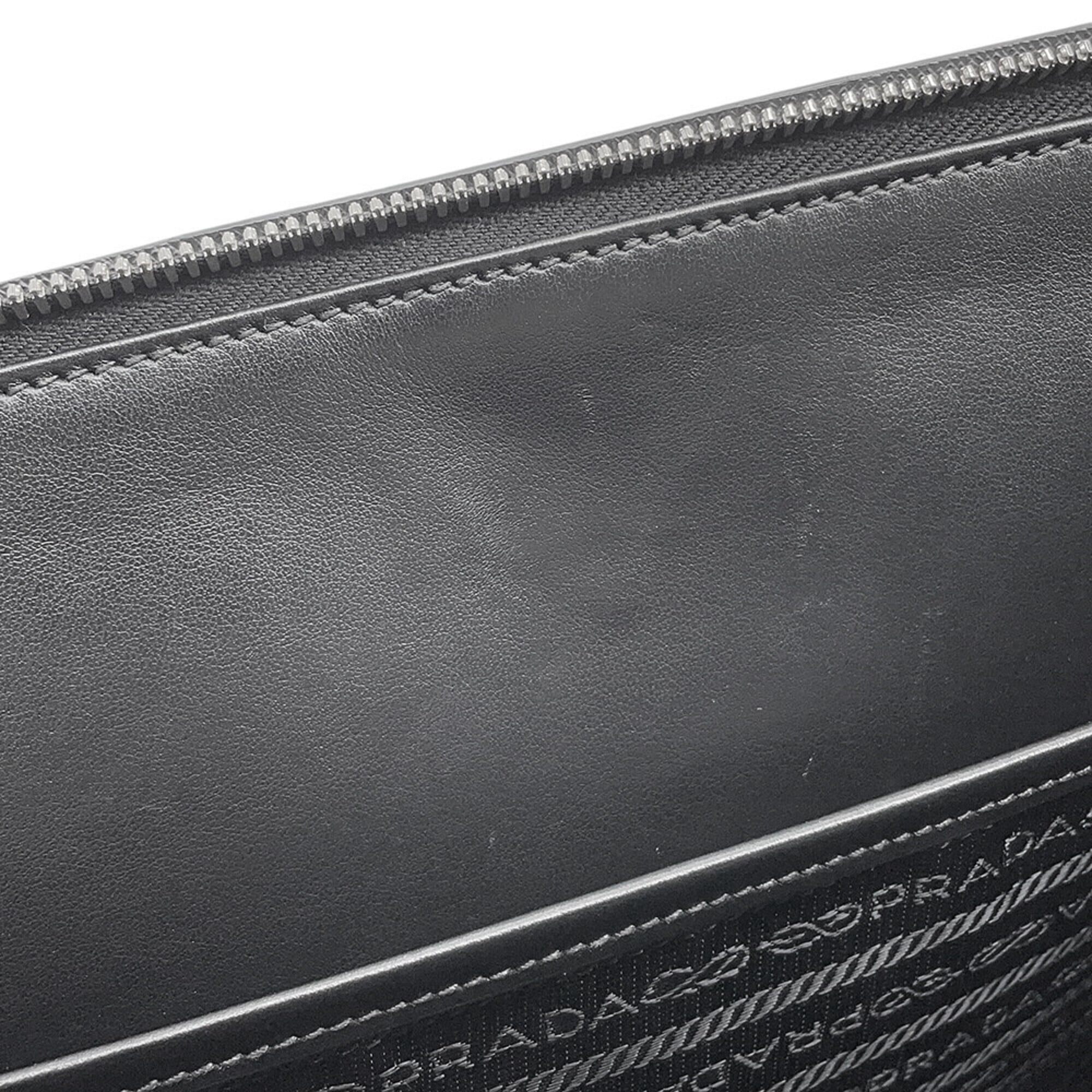 Prada Saffiano Black Leather Clutch Bag Document Case (Pre-Owned)