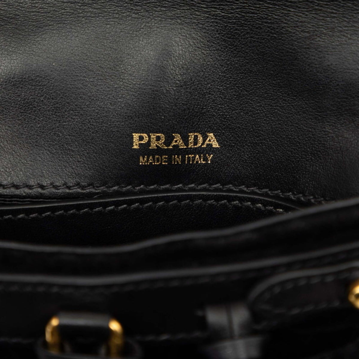 Prada Black Gold Leather Shoulder Bag (Pre-Owned)