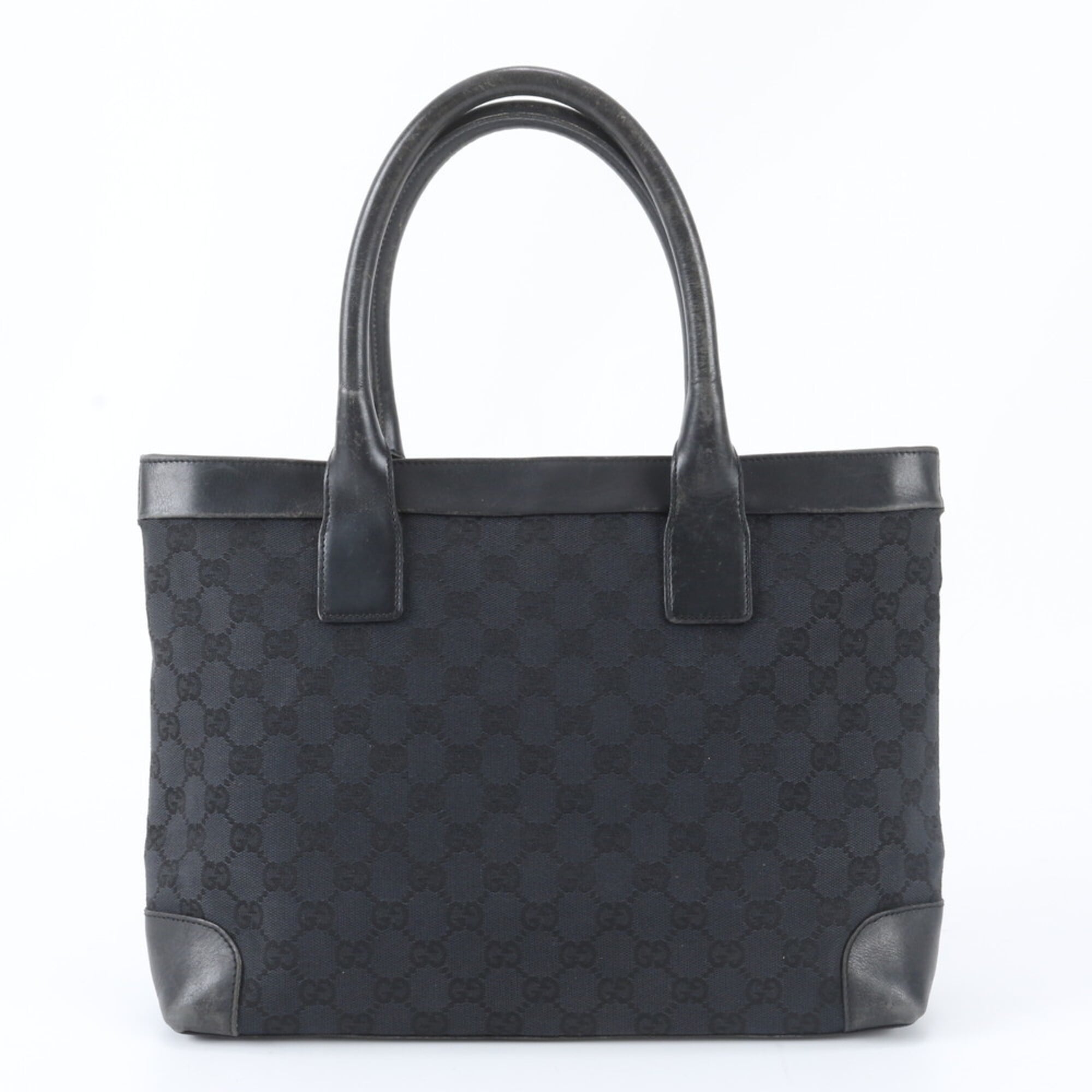 Gucci Gg Canvas Black Leather Gg Canvas Handbag (Pre-Owned)