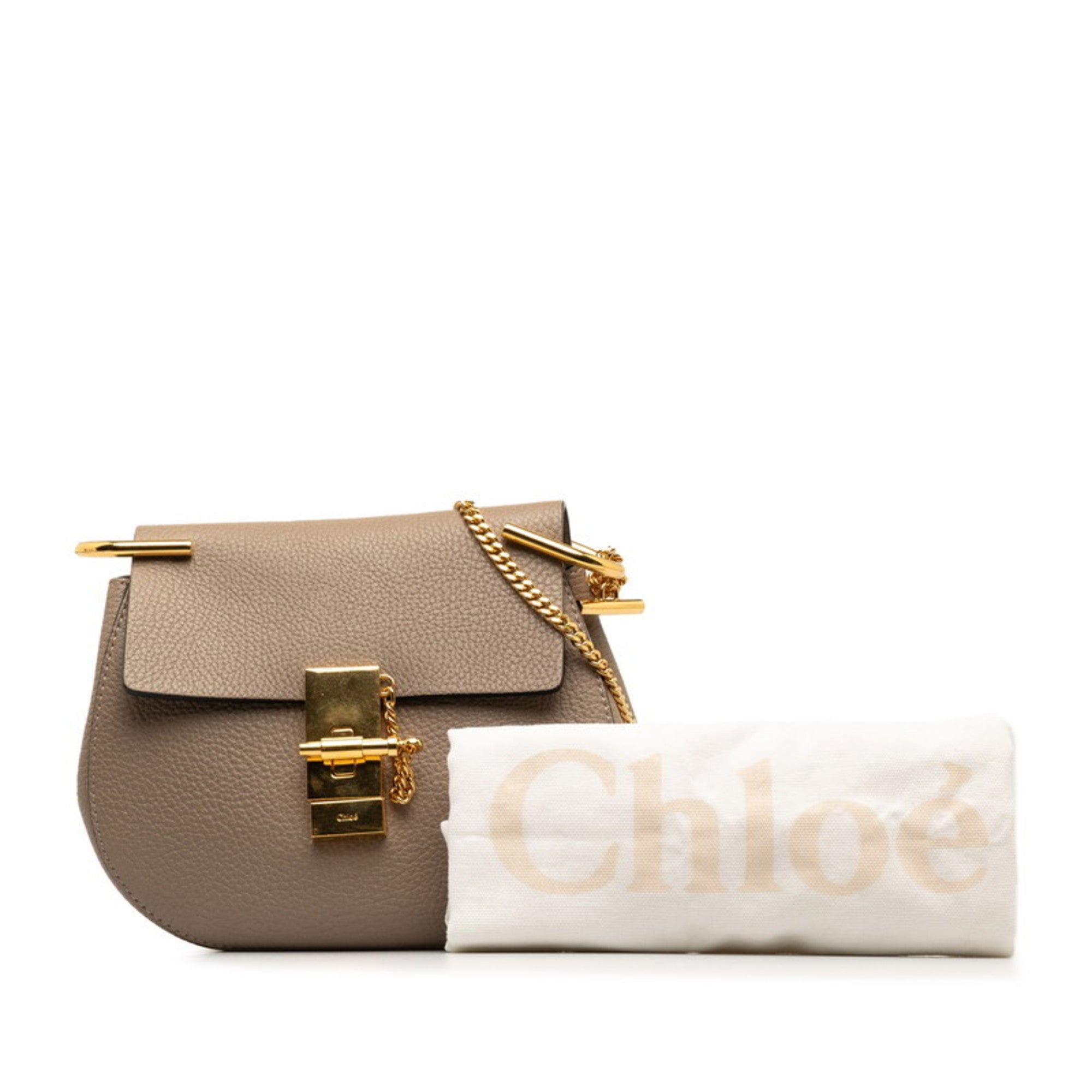 Chloé Beige Gold Leather Shoulder Bag (Pre-Owned)