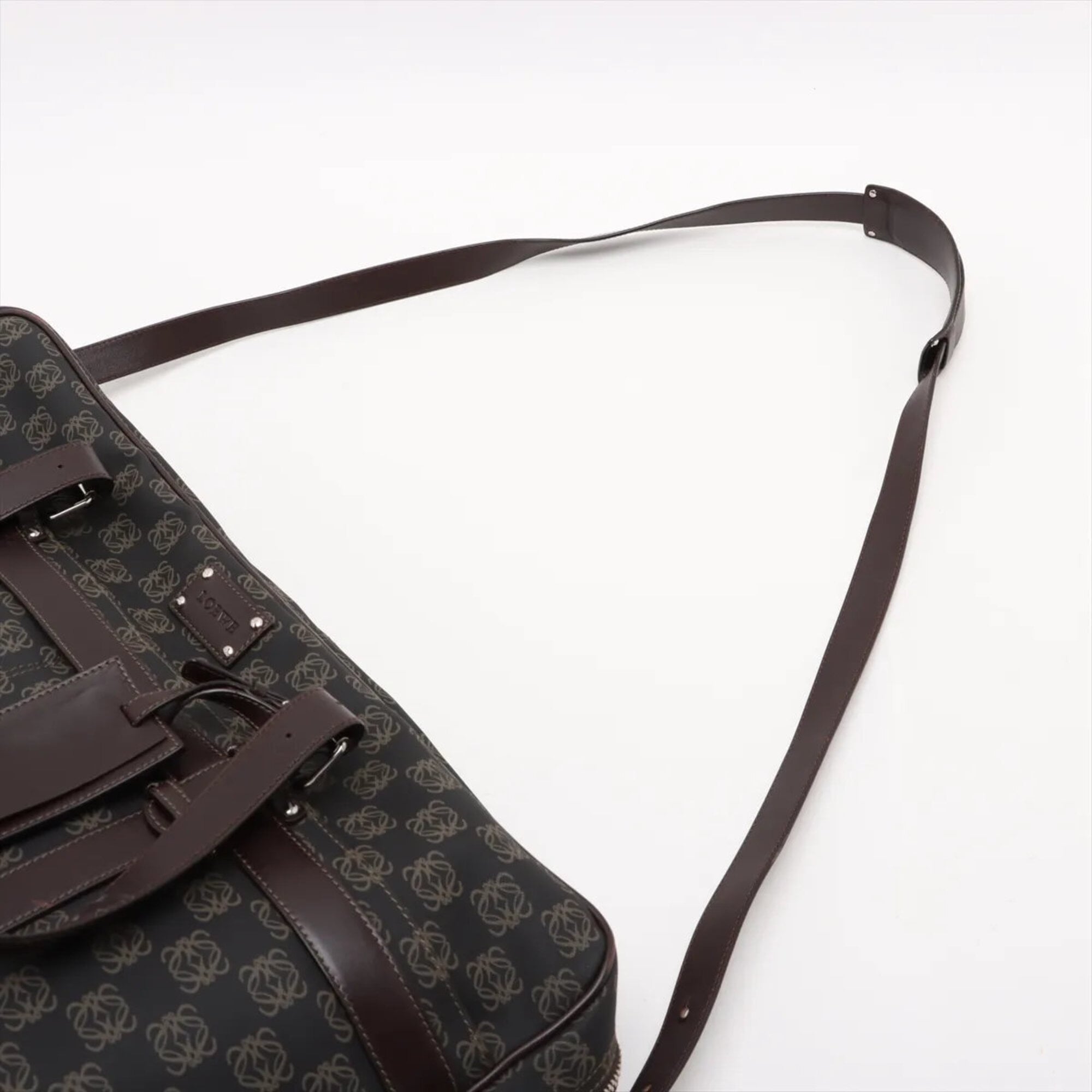Loewe Brown Leather Coated Canvas Boston Bag Shoulder Bag Tote Bag (Pre-Owned)