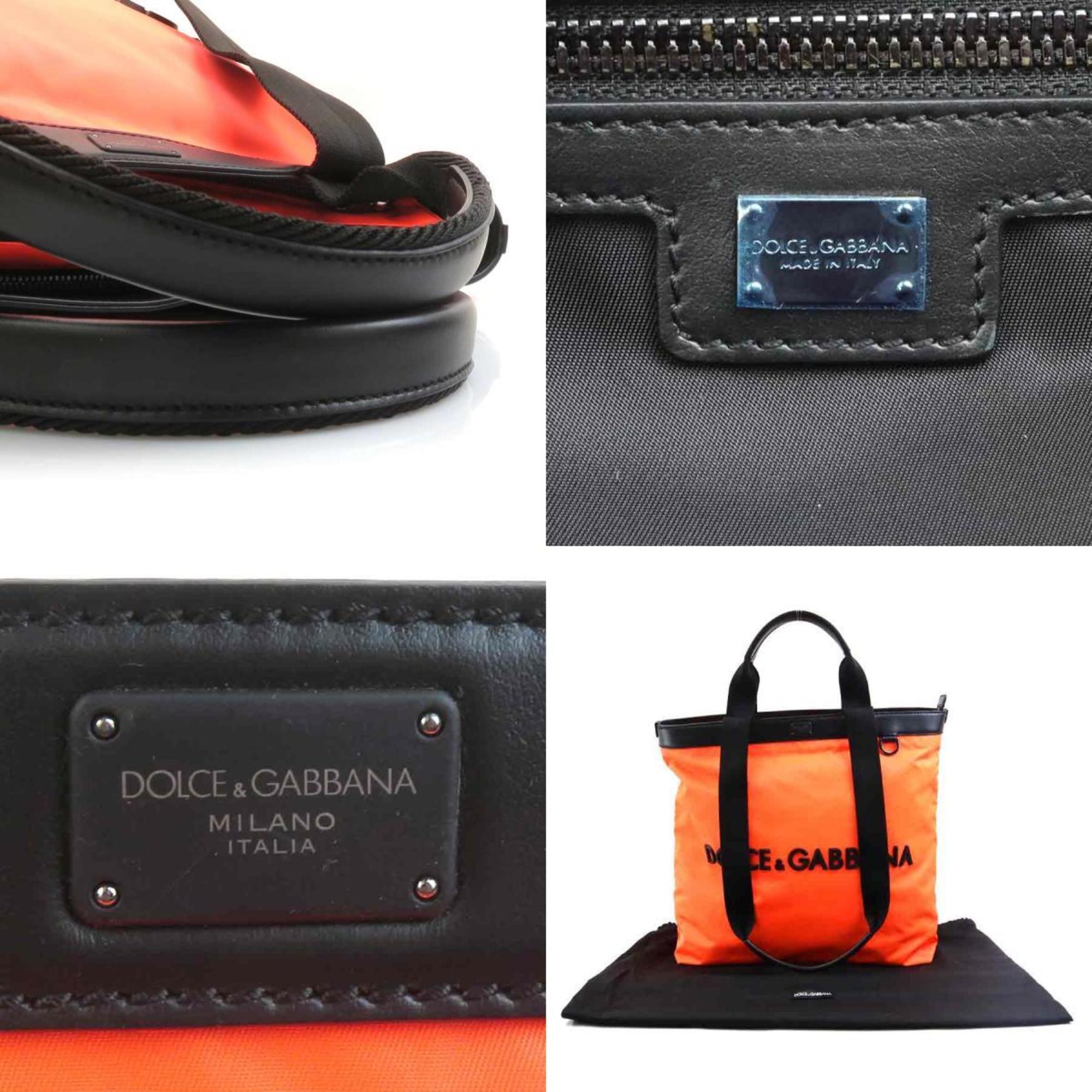 Dolce & Gabbana Black Neon Orange Nylon Shoulder Bag Tote Bag (Pre-Owned)
