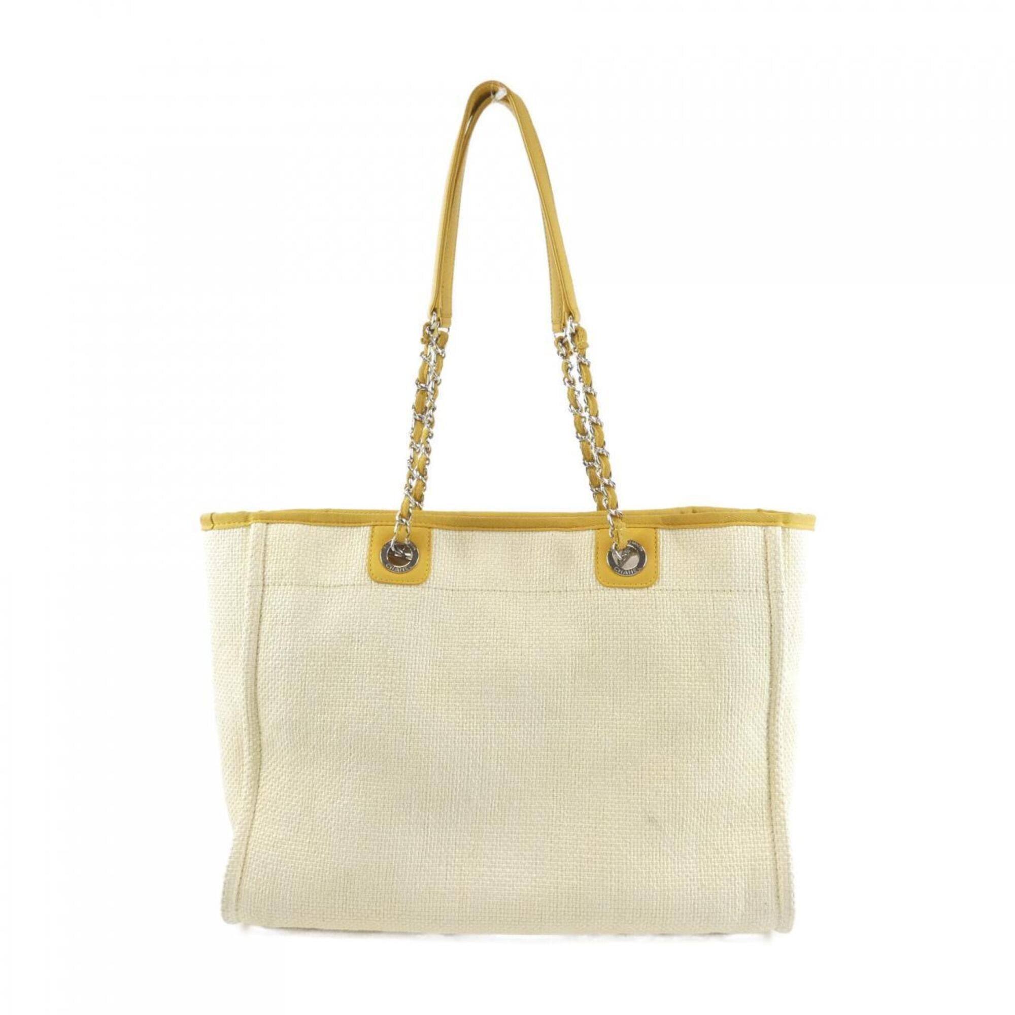 Chanel Beige Ivory Yellow Nylon Canvas Handbag (Pre-Owned)