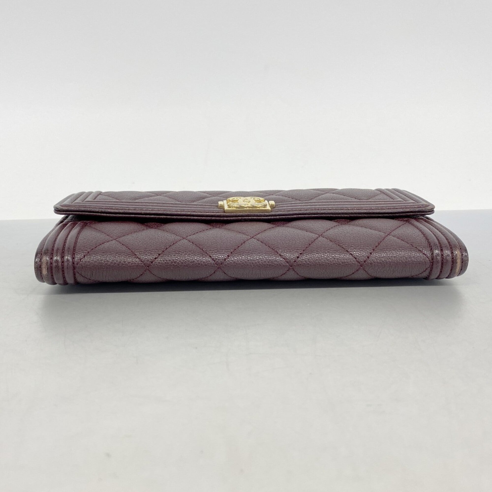 Chanel Bordeaux Grained Calfskin Long Wallet (Bi-Fold) (Pre-Owned)