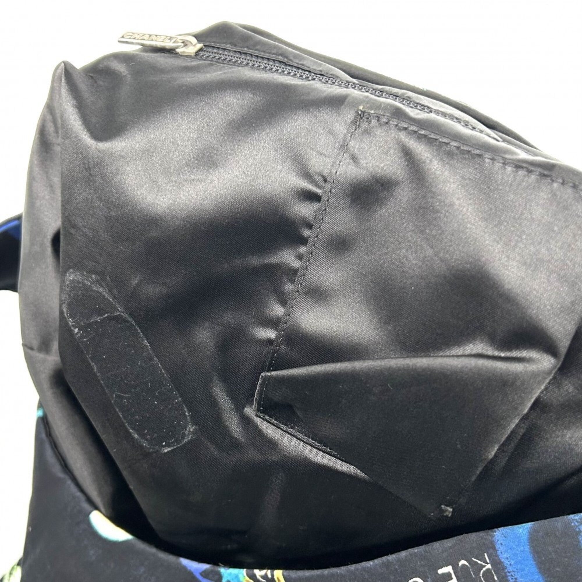 Chanel Black Blue Canvas Handbag (Pre-Owned)