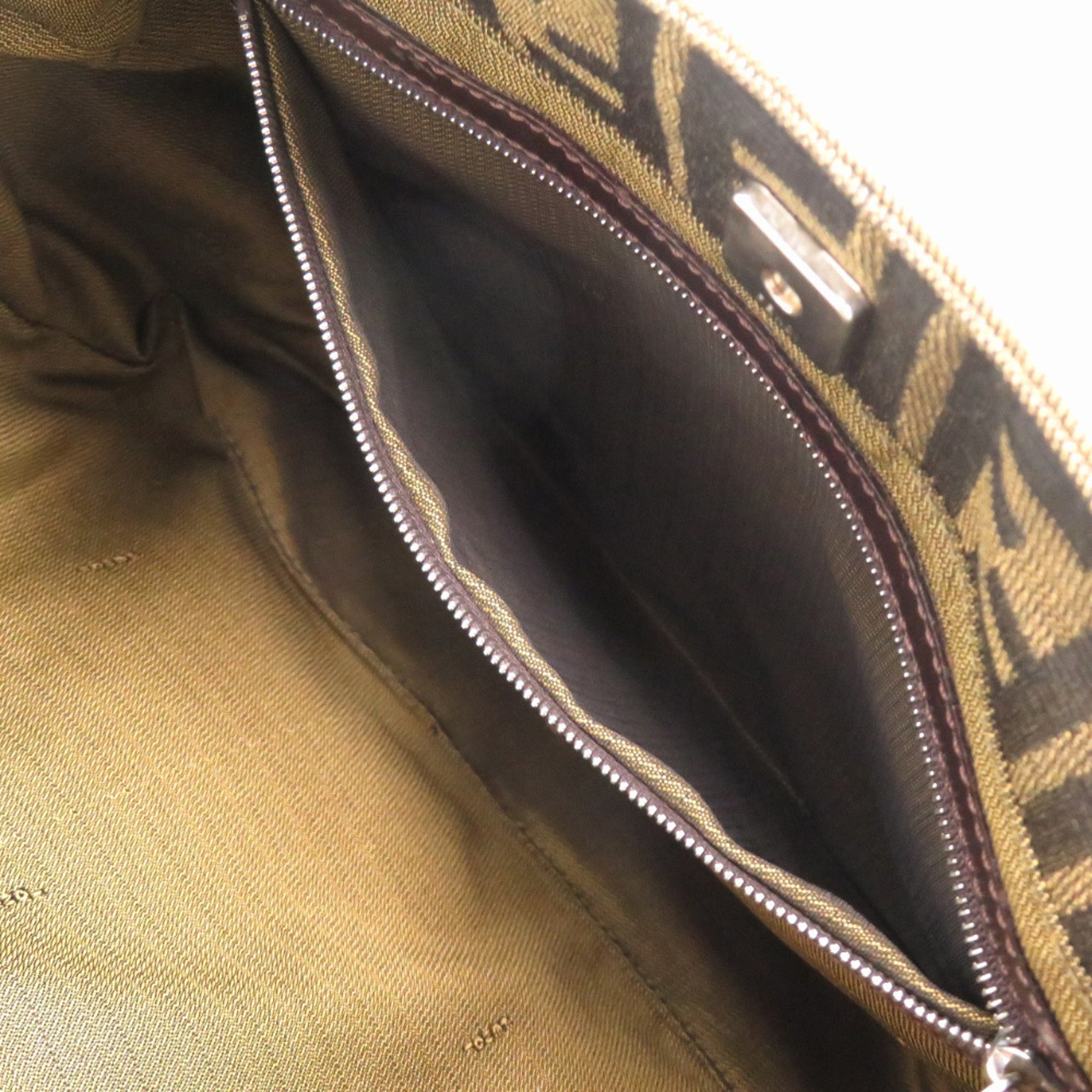 Fendi Brown Leather Canvas Handbag (Pre-Owned)