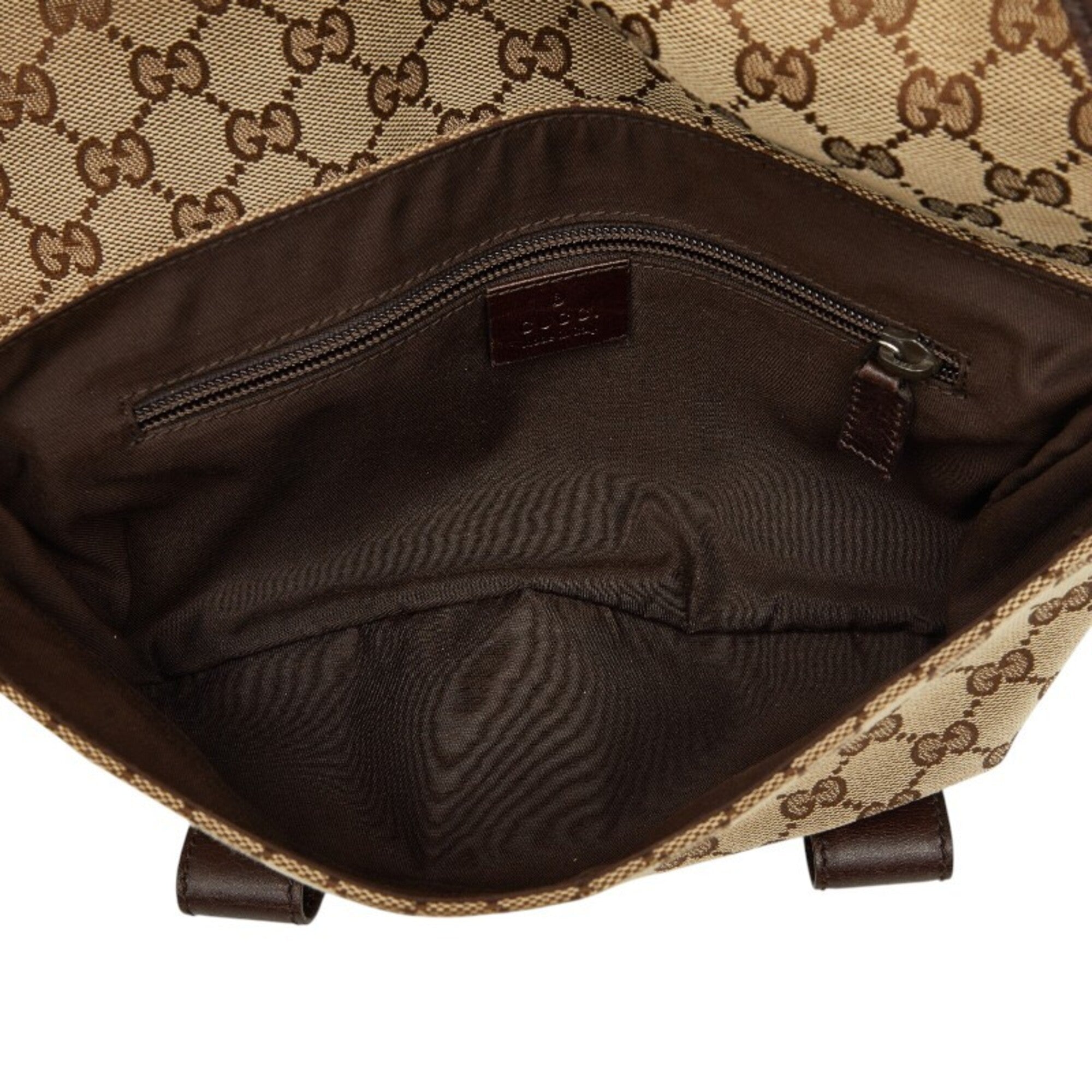 Gucci Beige Brown Canvas Leather Sling Bag (Pre-Owned)