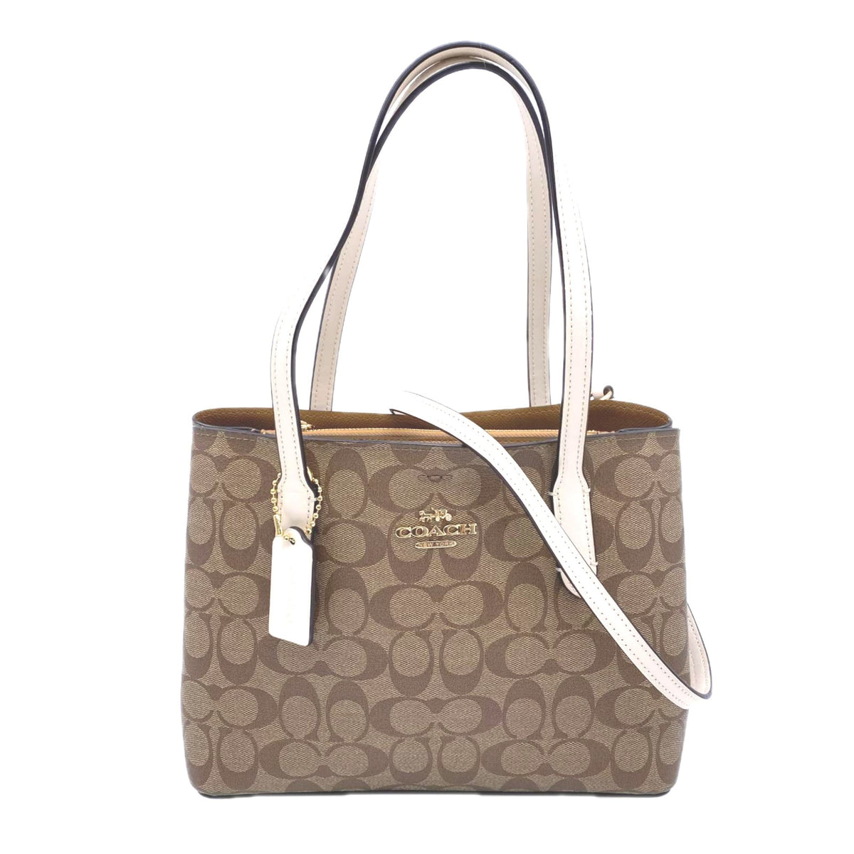 Coach Beige White Signature Line Handbag (Pre-Owned)